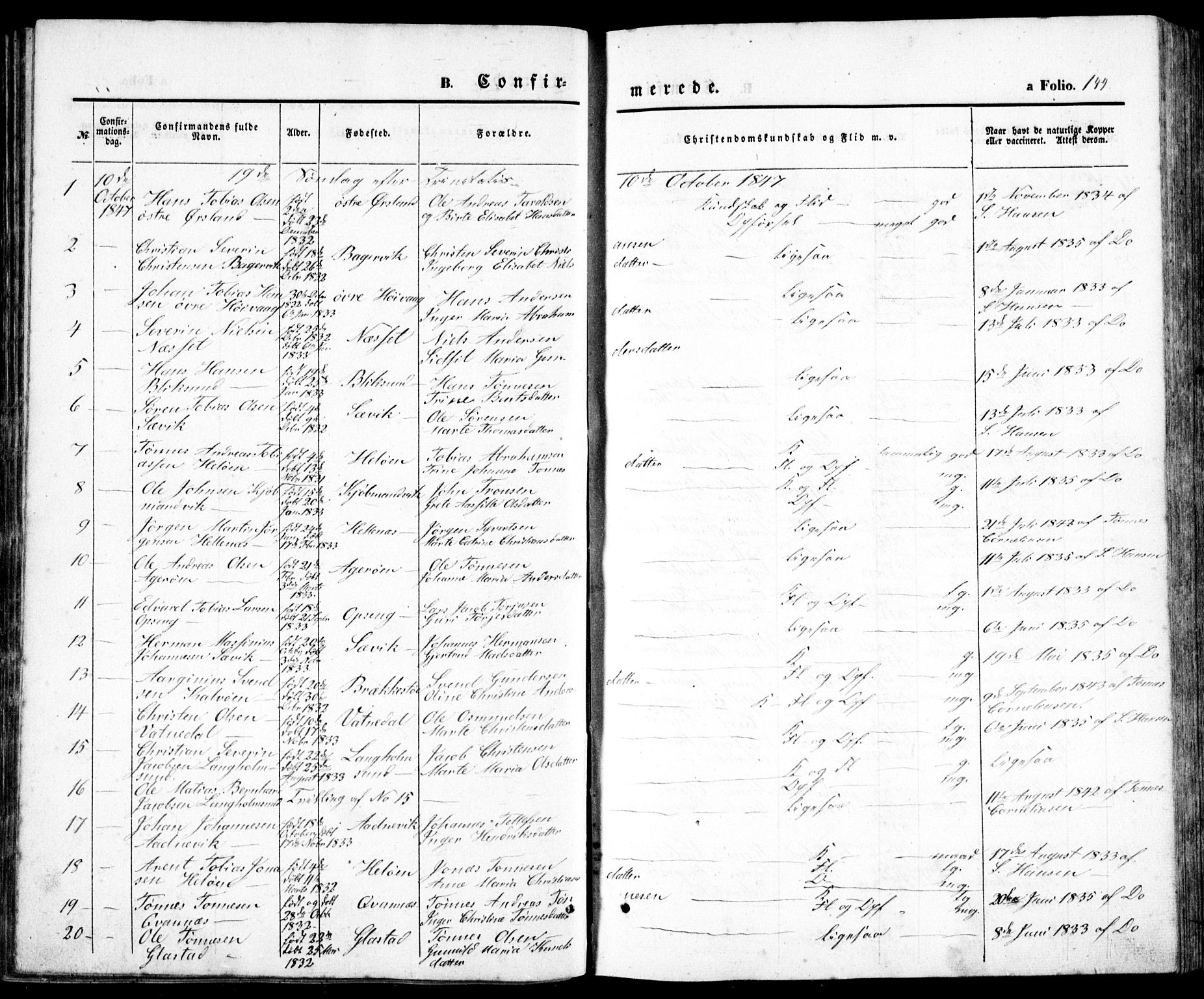 Høvåg sokneprestkontor, SAK/1111-0025/F/Fb/L0002: Parish register (copy) no. B 2, 1847-1869, p. 144