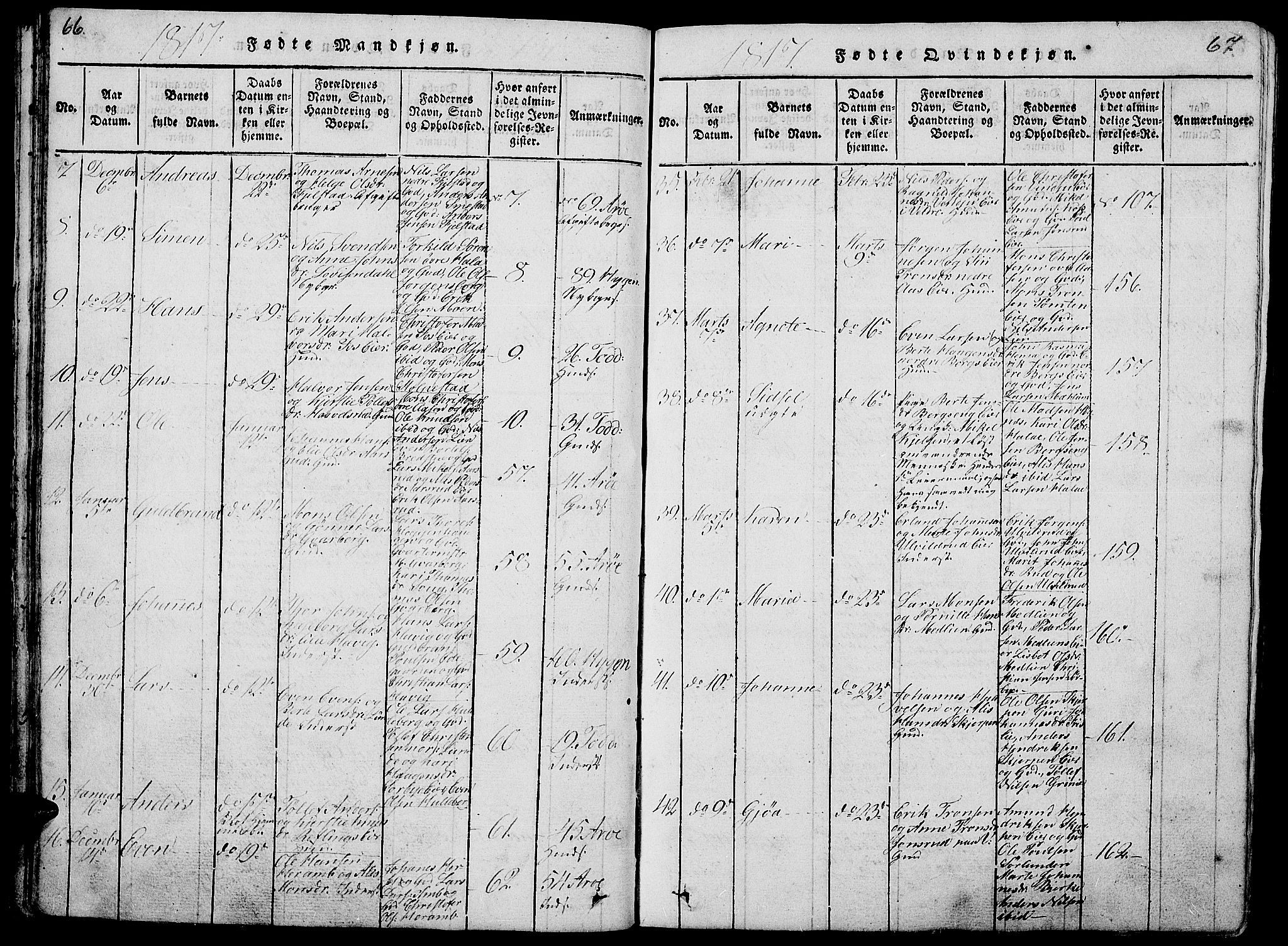 Ringsaker prestekontor, SAH/PREST-014/L/La/L0001: Parish register (copy) no. 1, 1814-1826, p. 66-67