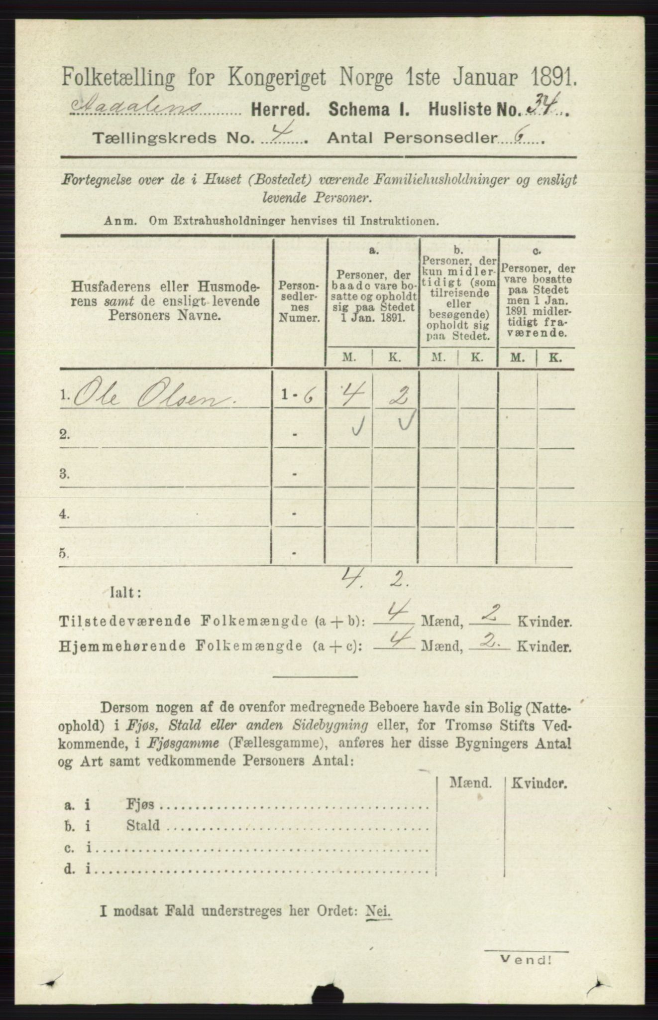 RA, 1891 census for 0614 Ådal, 1891, p. 1484