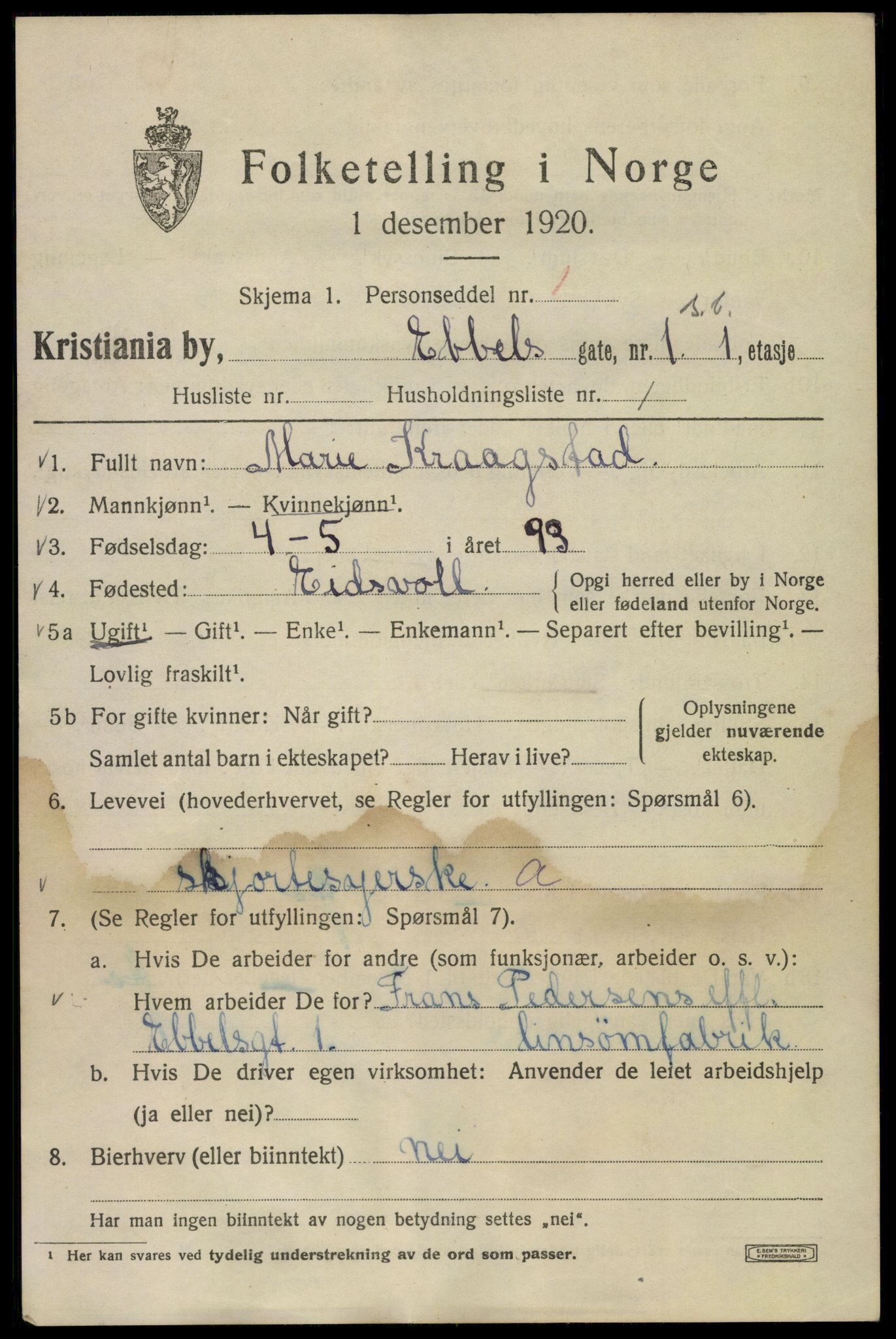 SAO, 1920 census for Kristiania, 1920, p. 206873