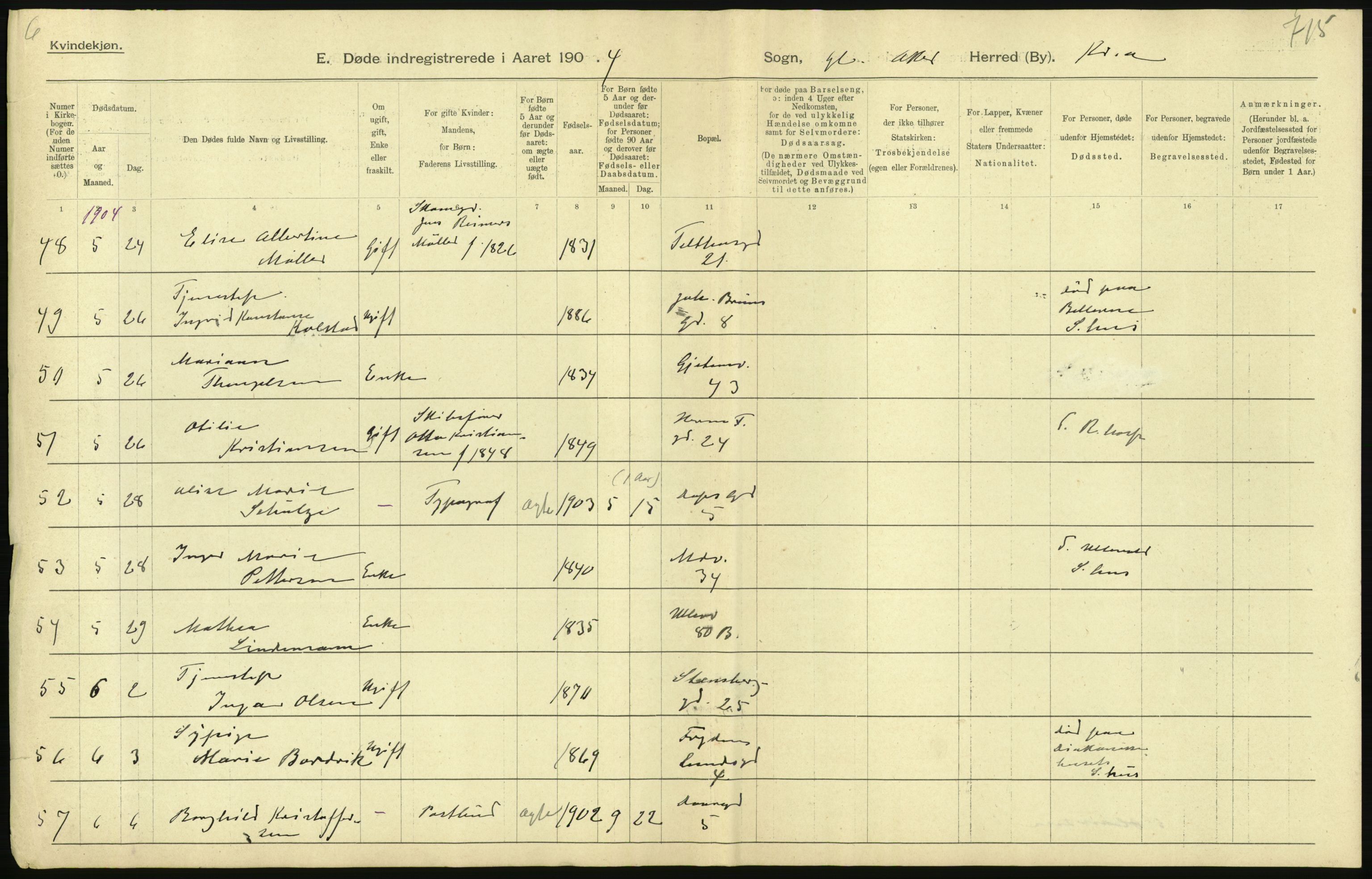 Statistisk sentralbyrå, Sosiodemografiske emner, Befolkning, AV/RA-S-2228/D/Df/Dfa/Dfab/L0004: Kristiania: Gifte, døde, 1904, p. 371