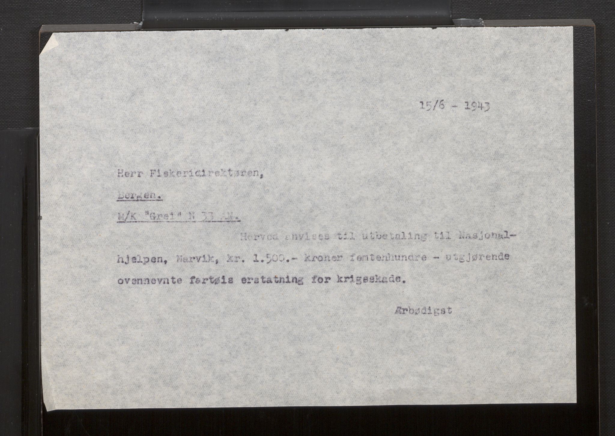 Fiskeridirektoratet - 1 Adm. ledelse - 13 Båtkontoret, AV/SAB-A-2003/La/L0058: Statens krigsforsikring for fiskeflåten, 1936-1971, p. 632