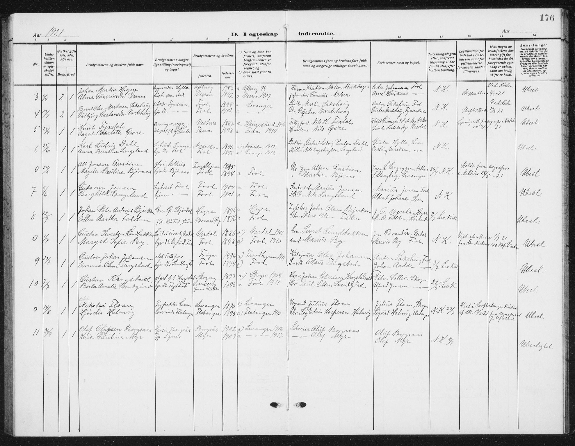 Ministerialprotokoller, klokkerbøker og fødselsregistre - Nord-Trøndelag, SAT/A-1458/721/L0209: Parish register (copy) no. 721C02, 1918-1940, p. 176