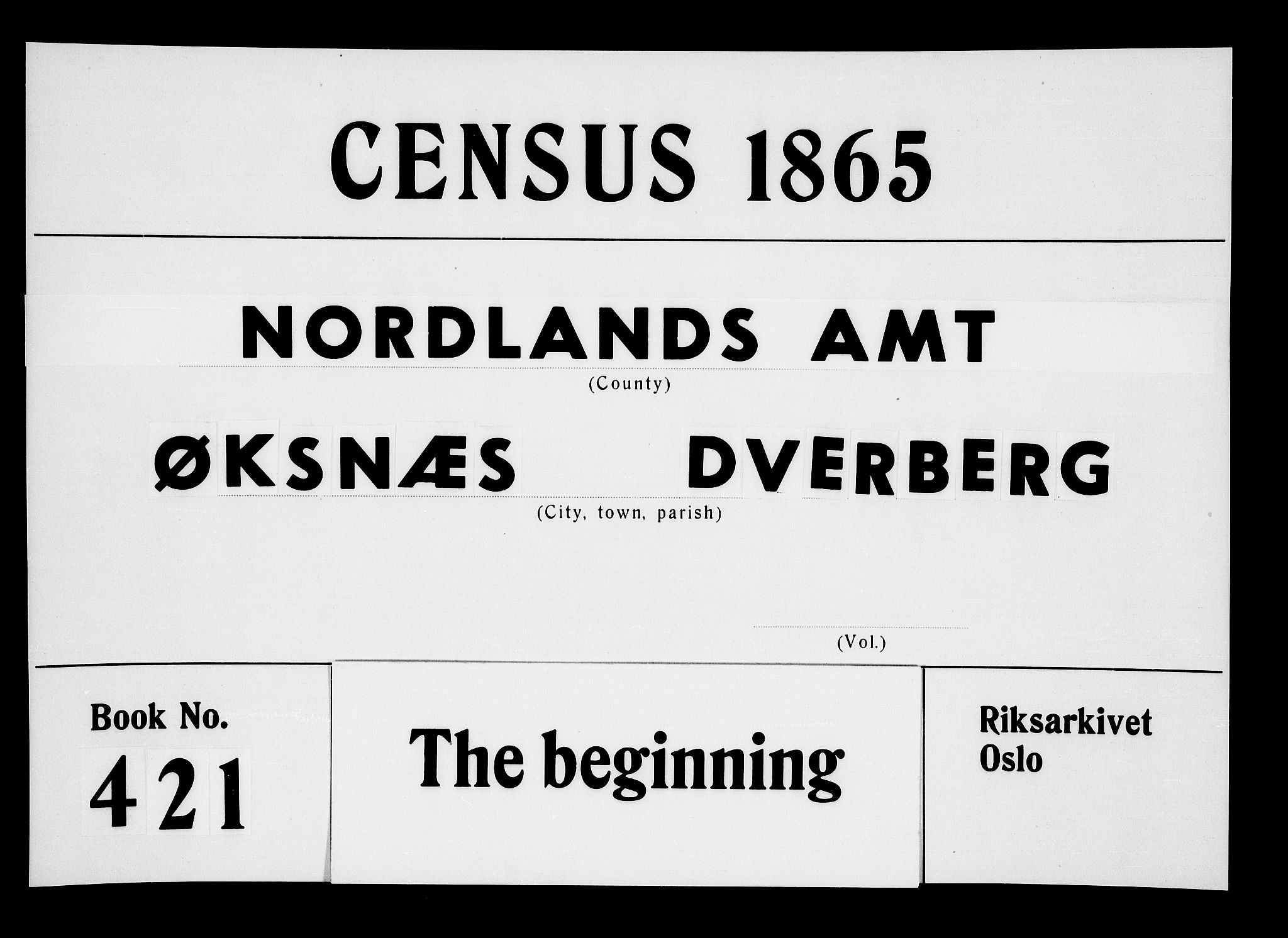RA, 1865 census for Øksnes, 1865, p. 1