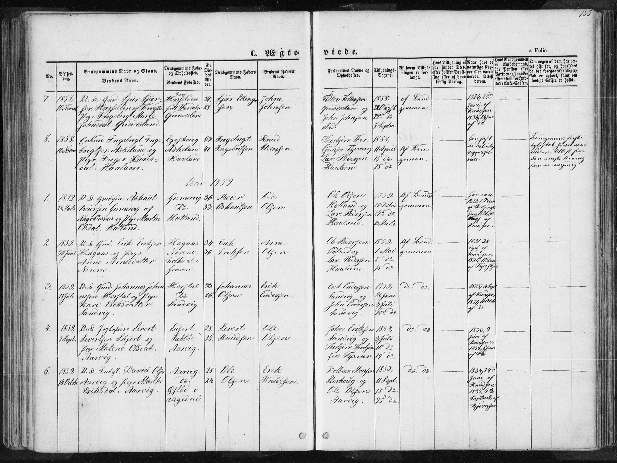 Tysvær sokneprestkontor, SAST/A -101864/H/Ha/Haa/L0003: Parish register (official) no. A 3, 1856-1865, p. 155