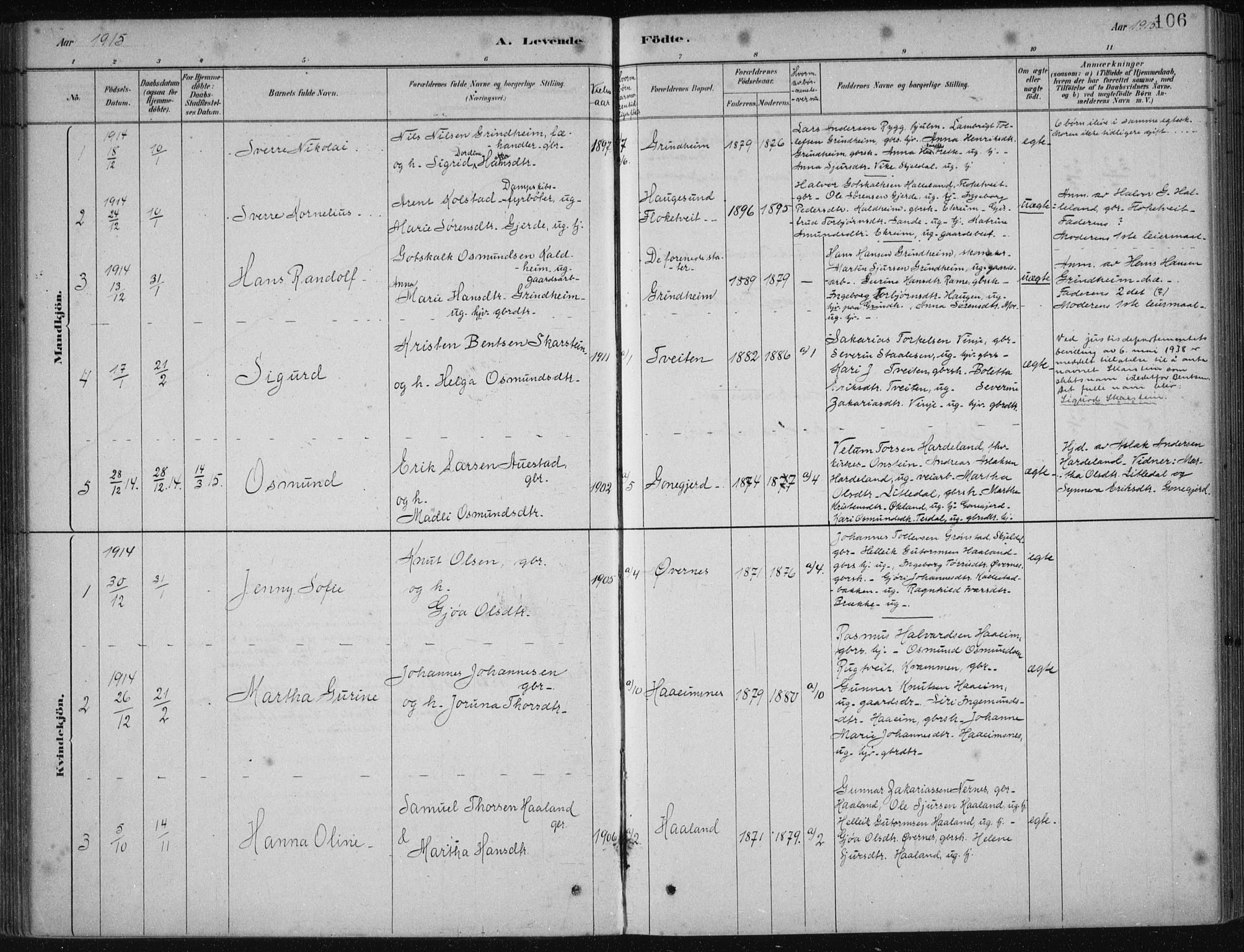 Etne sokneprestembete, SAB/A-75001/H/Haa: Parish register (official) no. D  1, 1879-1919, p. 106