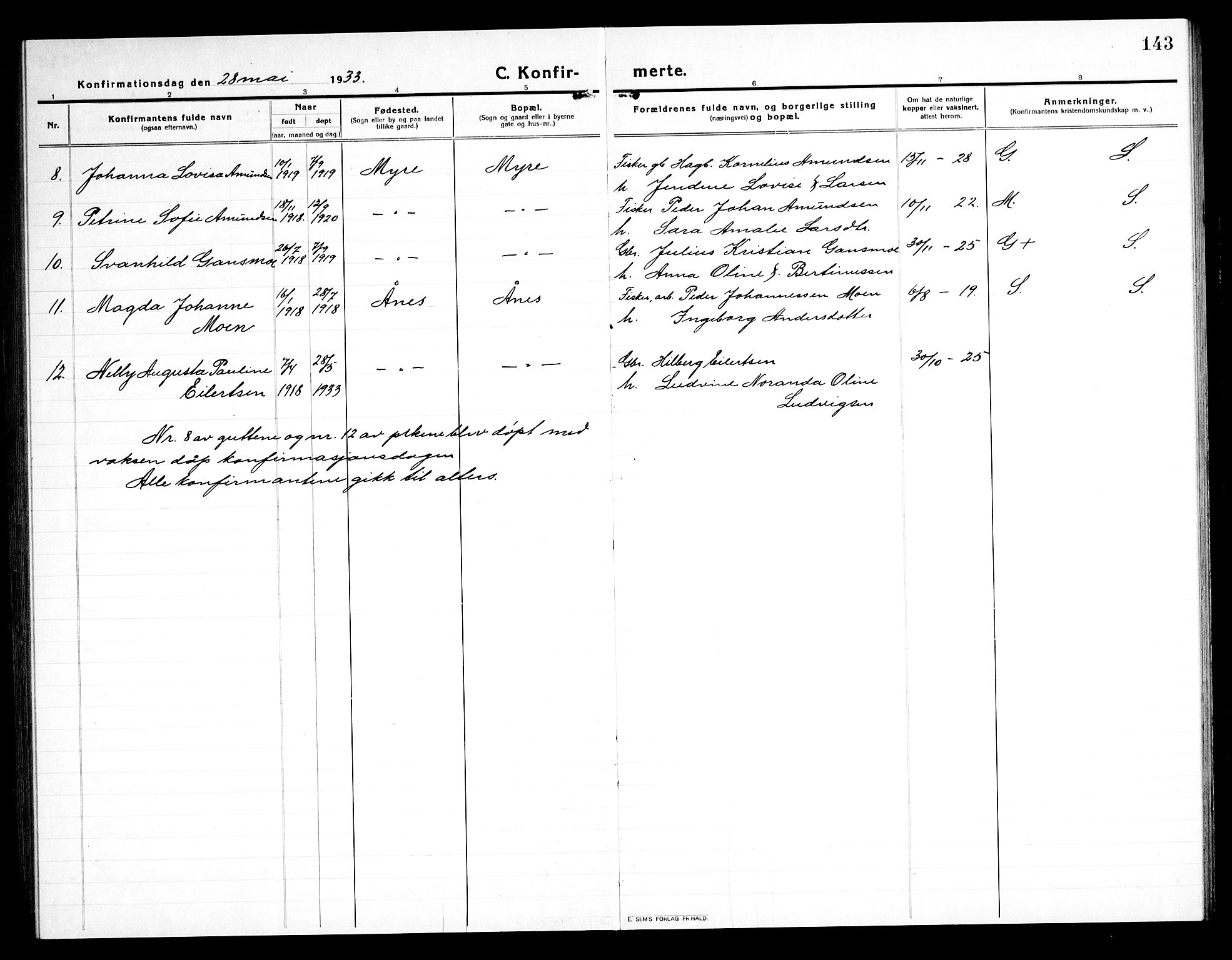 Ministerialprotokoller, klokkerbøker og fødselsregistre - Nordland, AV/SAT-A-1459/897/L1415: Parish register (copy) no. 897C05, 1916-1945, p. 143