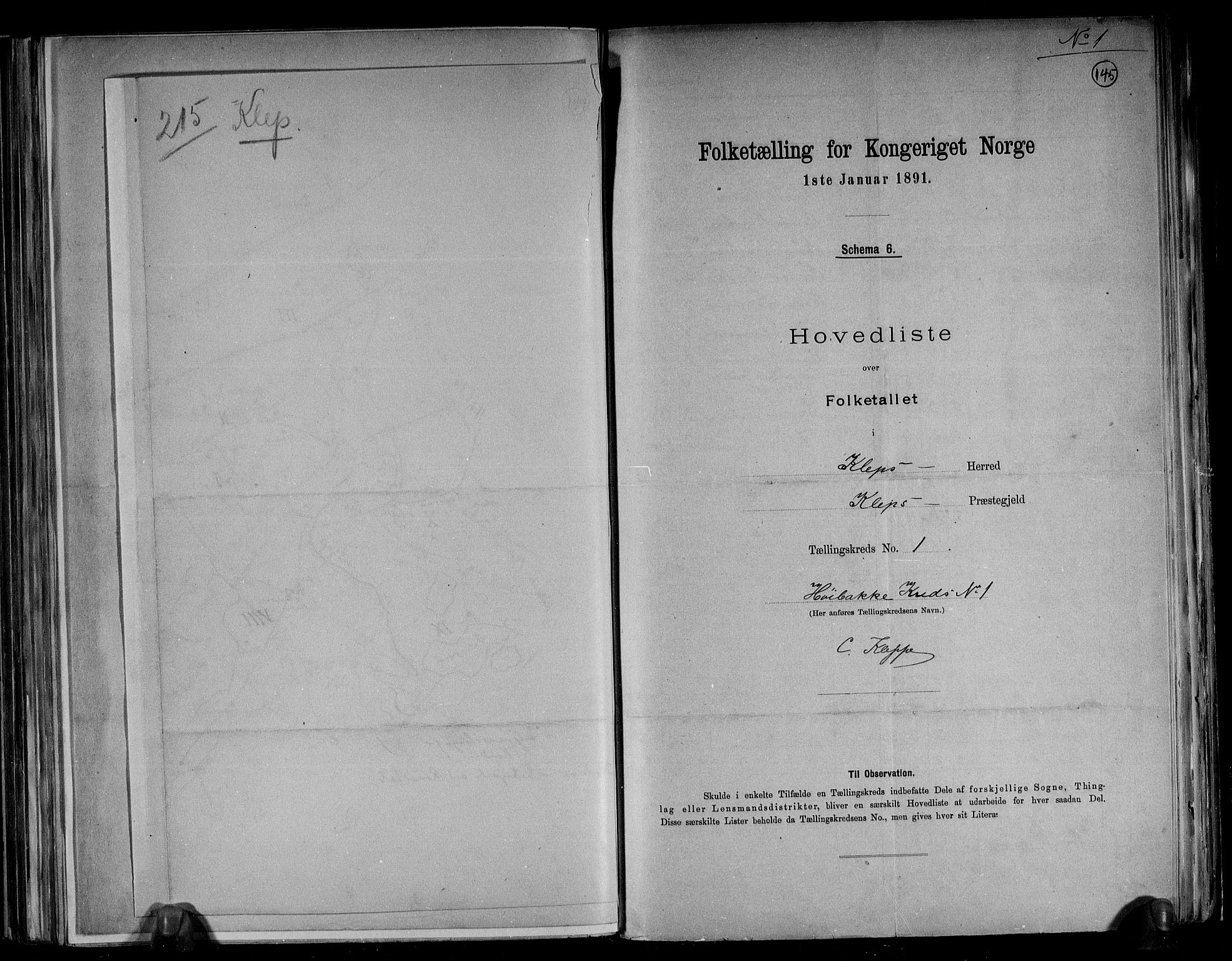 RA, 1891 census for 1120 Klepp, 1891, p. 6