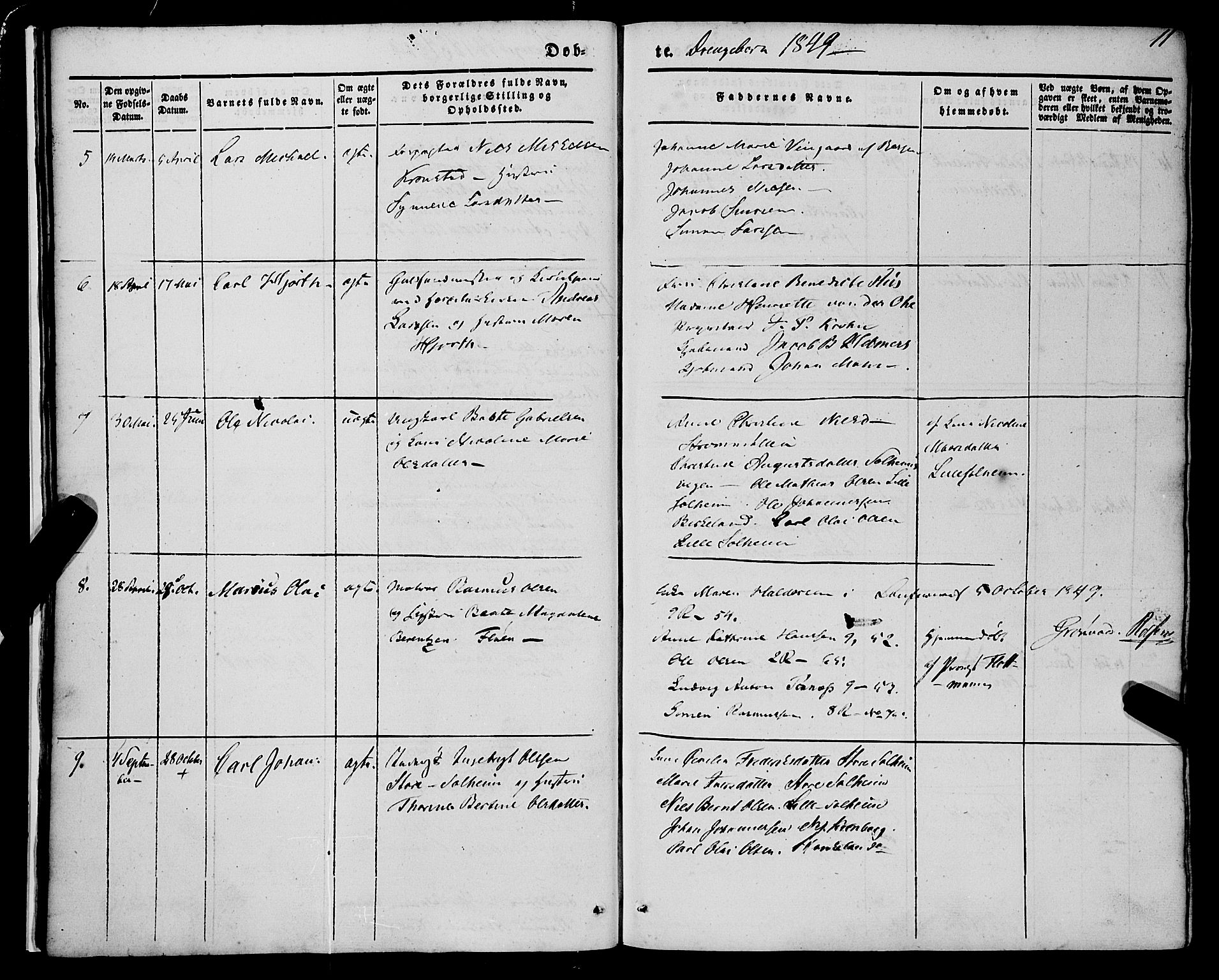 St. Jørgens hospital og Årstad sokneprestembete, AV/SAB-A-99934: Parish register (official) no. A 4, 1844-1863, p. 11