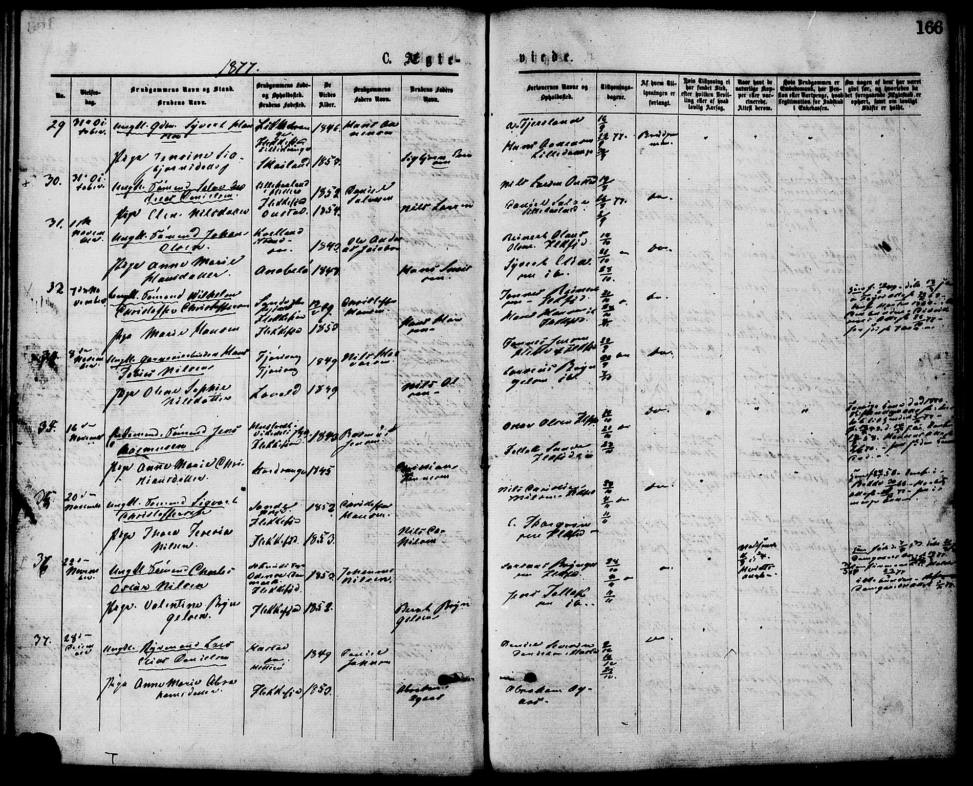 Flekkefjord sokneprestkontor, SAK/1111-0012/F/Fa/Fac/L0007: Parish register (official) no. A 7, 1875-1885, p. 166