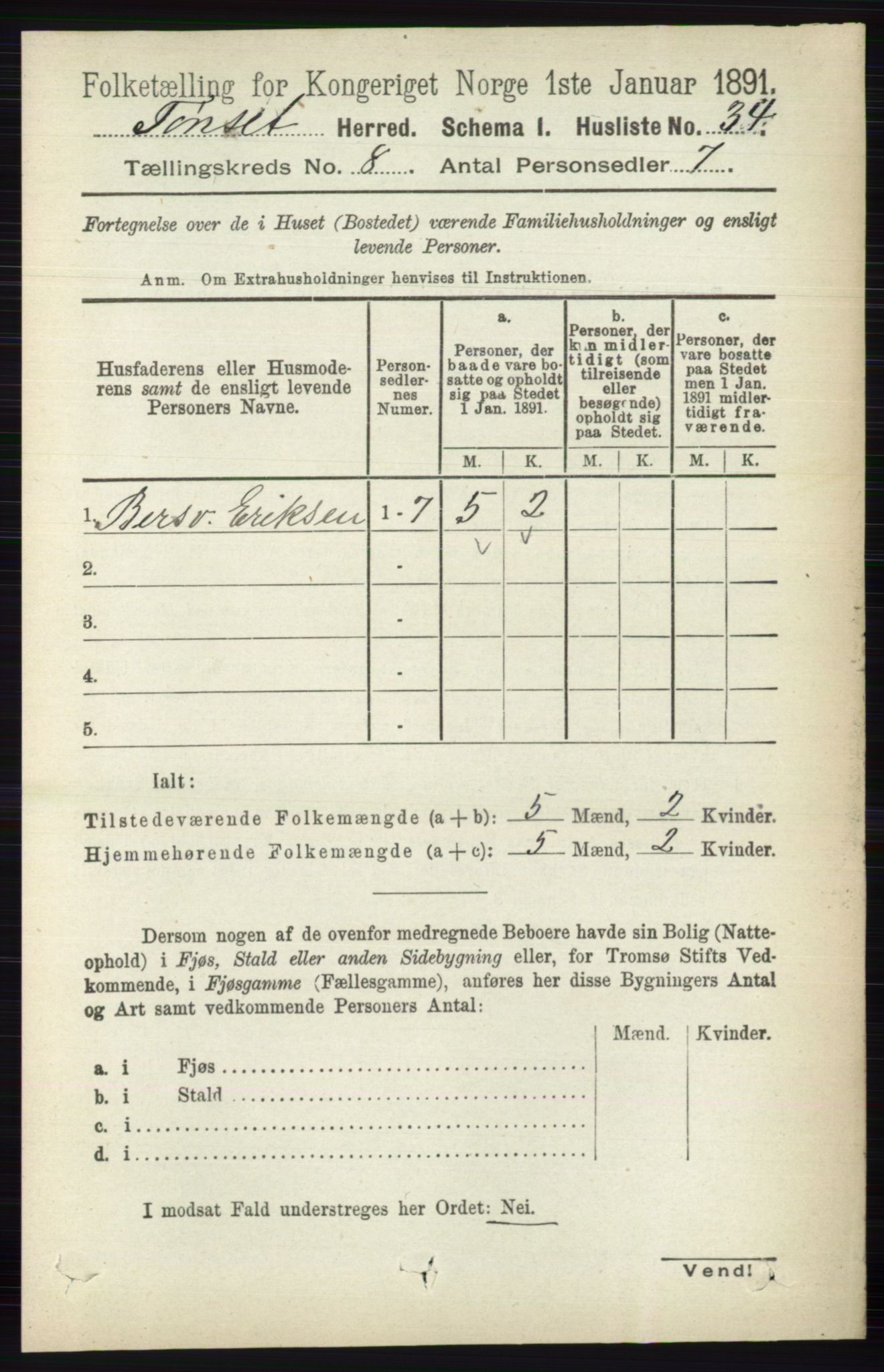 RA, 1891 census for 0437 Tynset, 1891, p. 2071