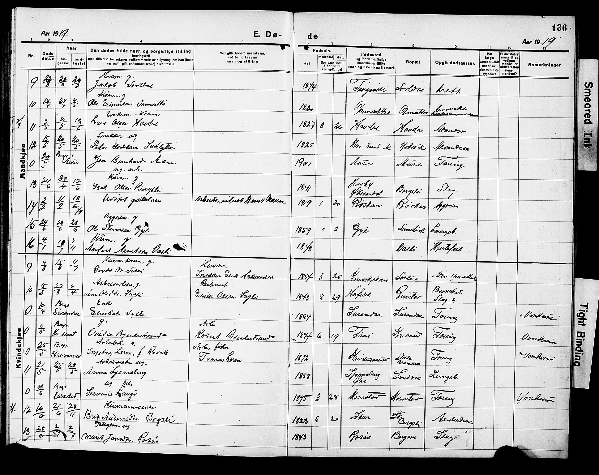 Ministerialprotokoller, klokkerbøker og fødselsregistre - Møre og Romsdal, AV/SAT-A-1454/586/L0994: Parish register (copy) no. 586C05, 1919-1927, p. 136