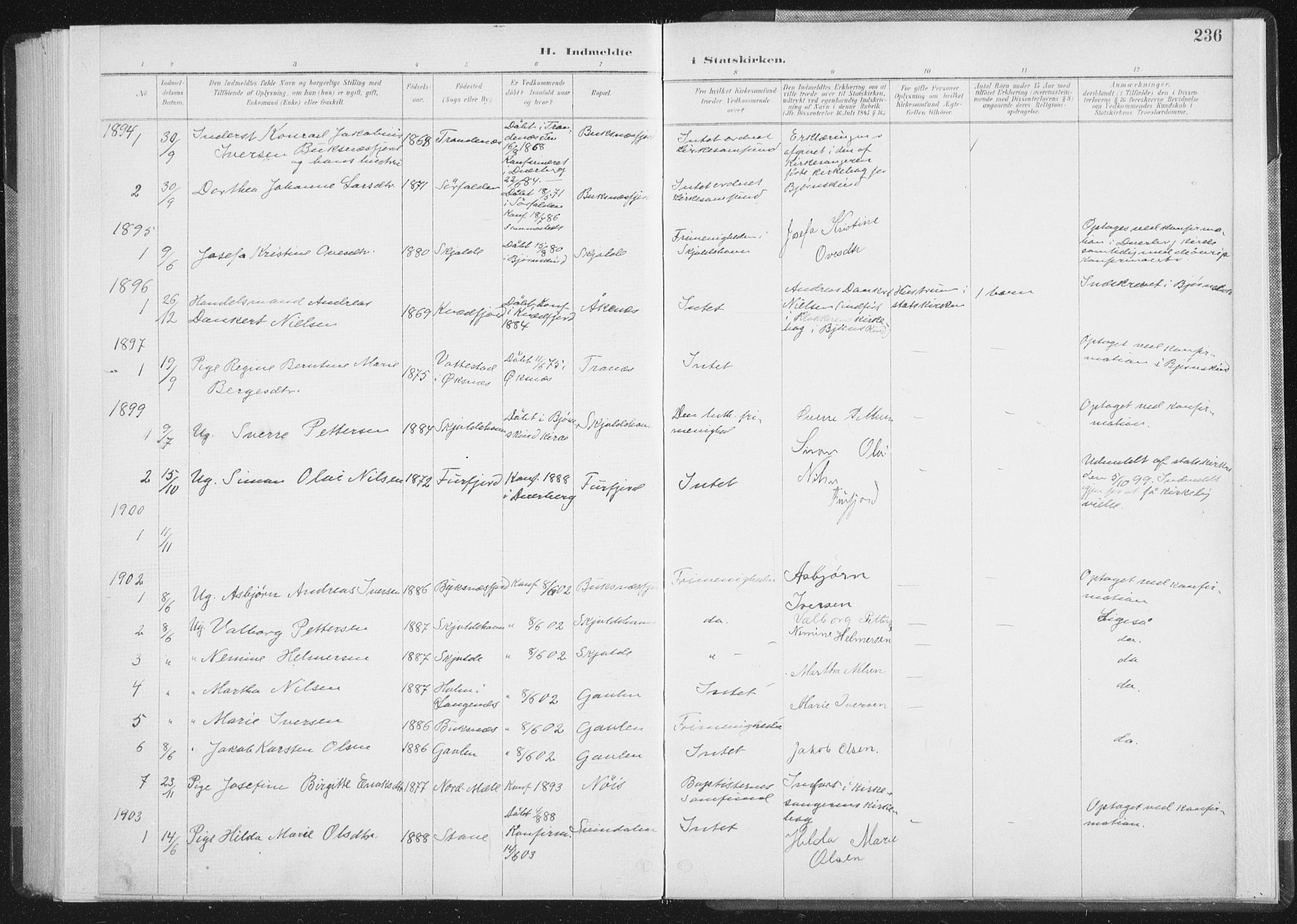 Ministerialprotokoller, klokkerbøker og fødselsregistre - Nordland, SAT/A-1459/898/L1422: Parish register (official) no. 898A02, 1887-1908, p. 236