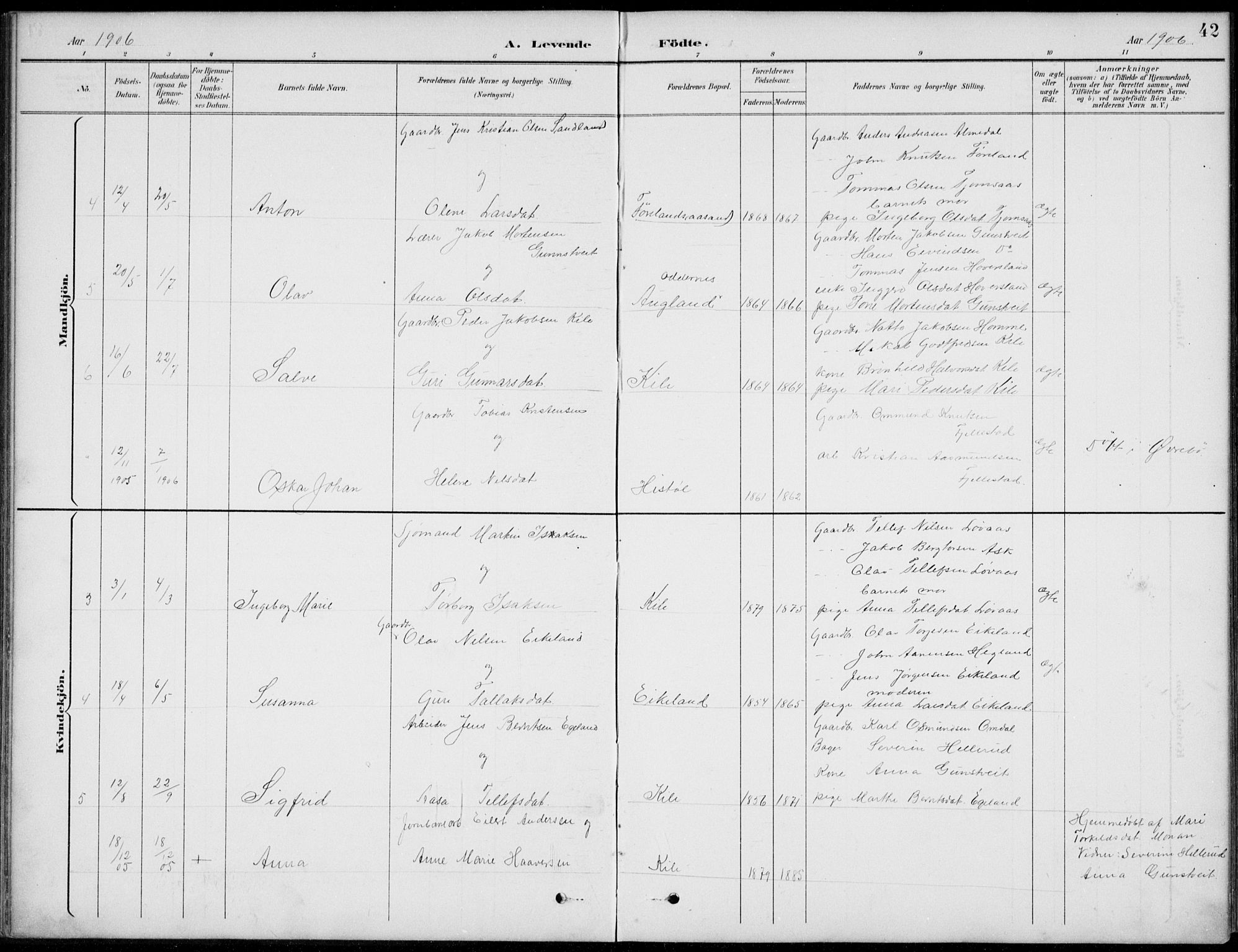 Vennesla sokneprestkontor, AV/SAK-1111-0045/Fb/Fba/L0003: Parish register (copy) no. B 3, 1890-1919, p. 42