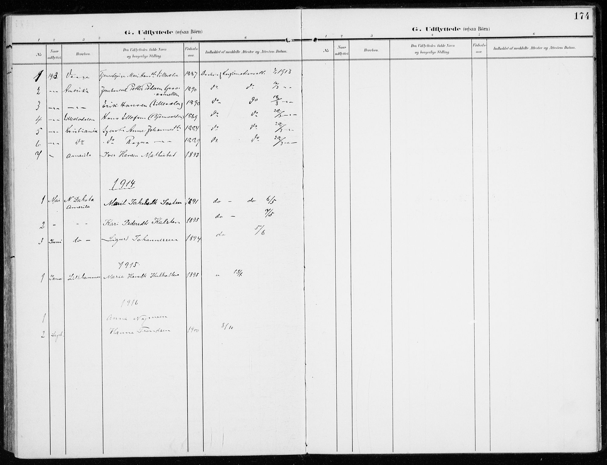 Sel prestekontor, SAH/PREST-074/H/Ha/Haa/L0002: Parish register (official) no. 2, 1905-1919, p. 174