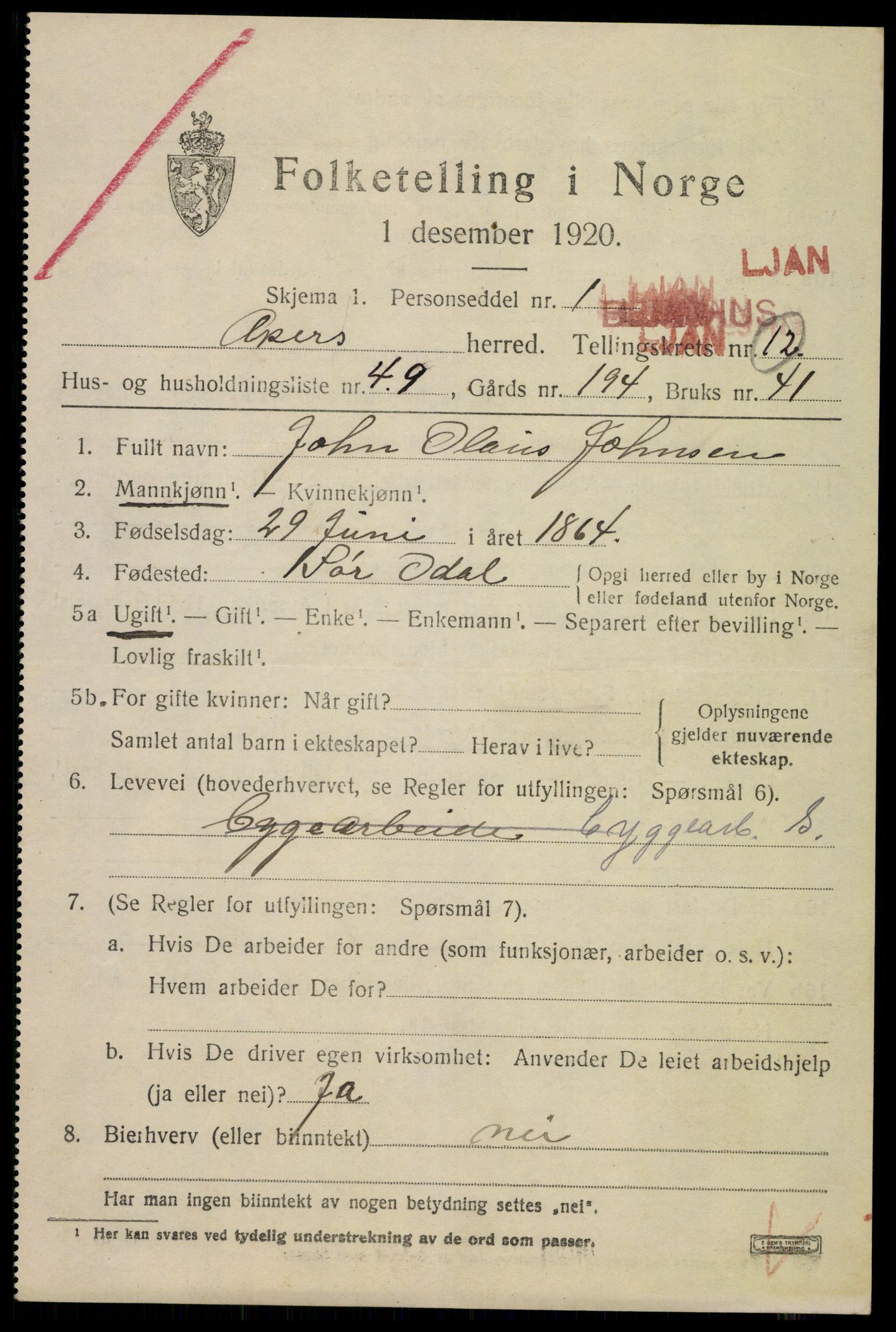 SAO, 1920 census for Aker, 1920, p. 74288