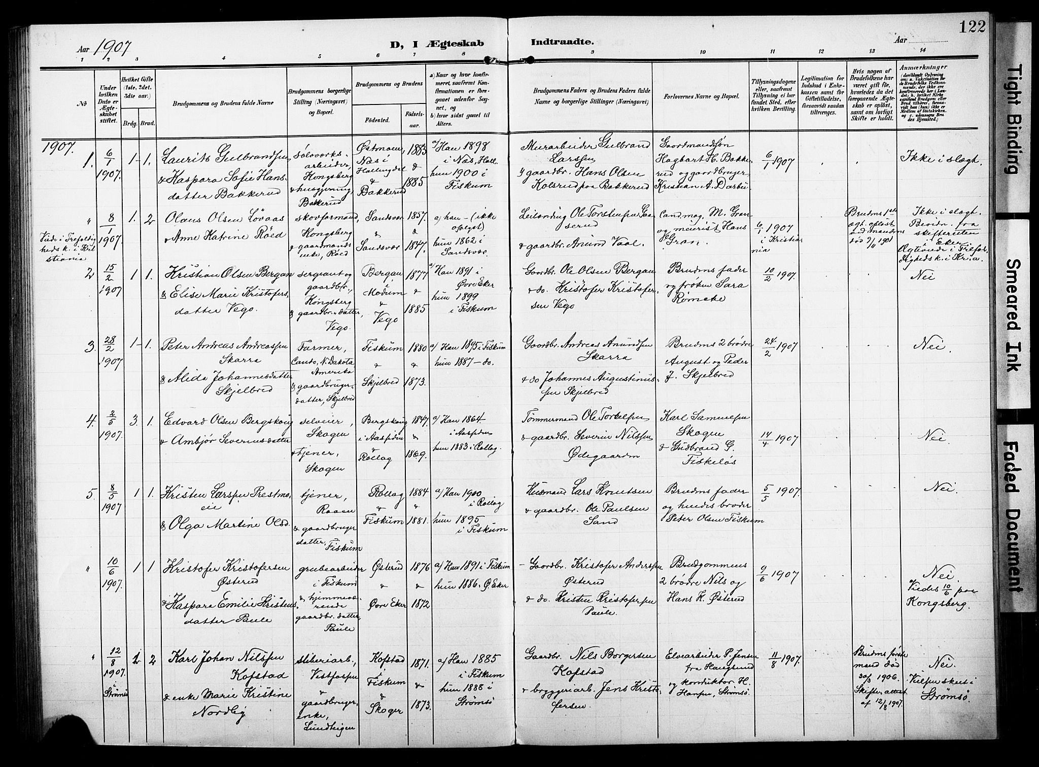 Fiskum kirkebøker, AV/SAKO-A-15/F/Fa/L0004: Parish register (official) no. 4, 1906-1924, p. 122