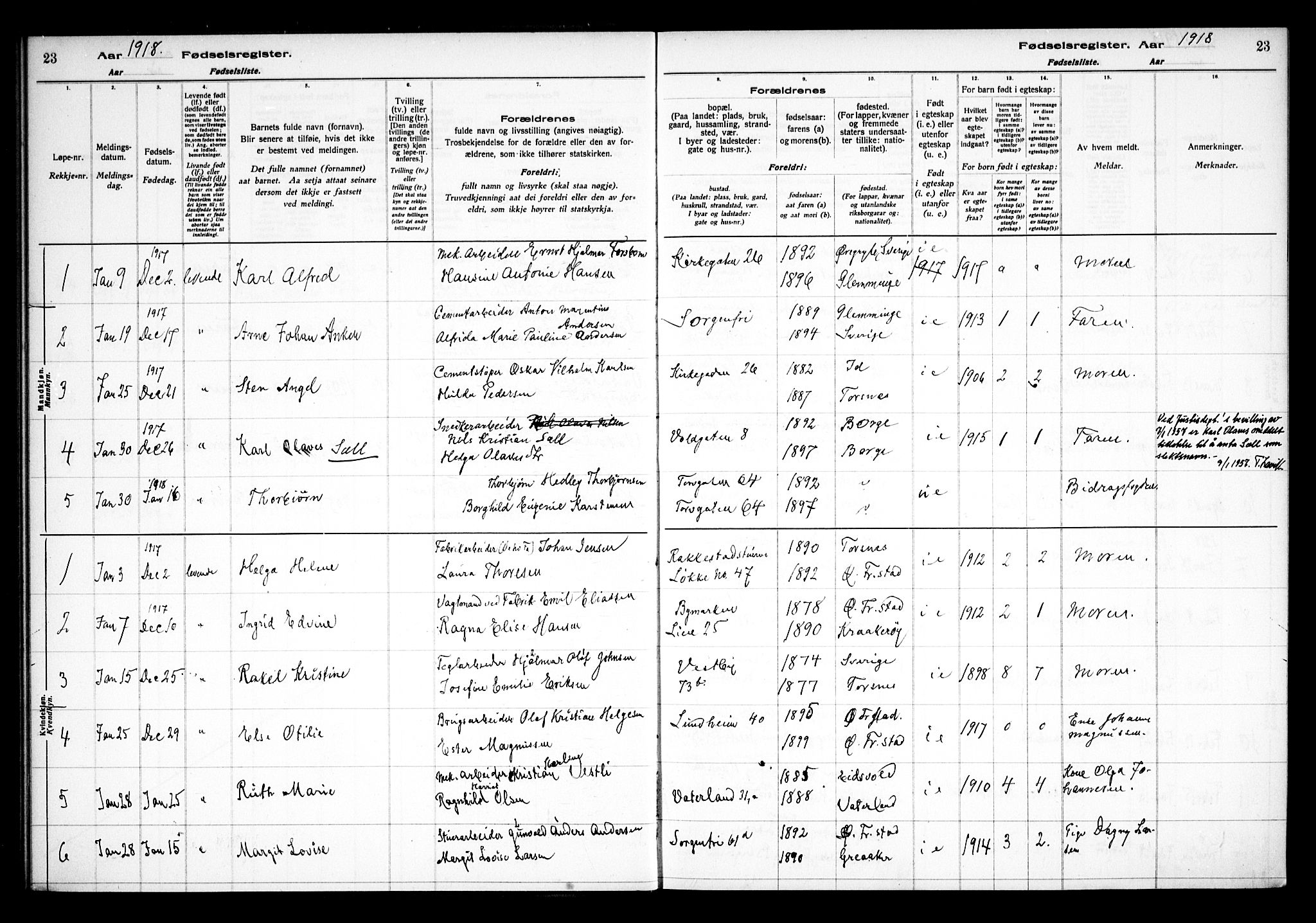 Østre Fredrikstad prestekontor Kirkebøker, AV/SAO-A-10907/J/Ja/L0001: Birth register no. 1, 1916-1936, p. 23