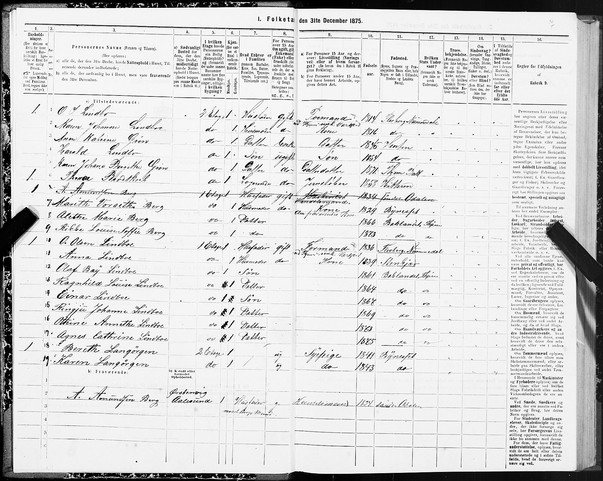 SAT, 1875 census for 1601 Trondheim, 1875, p. 9007