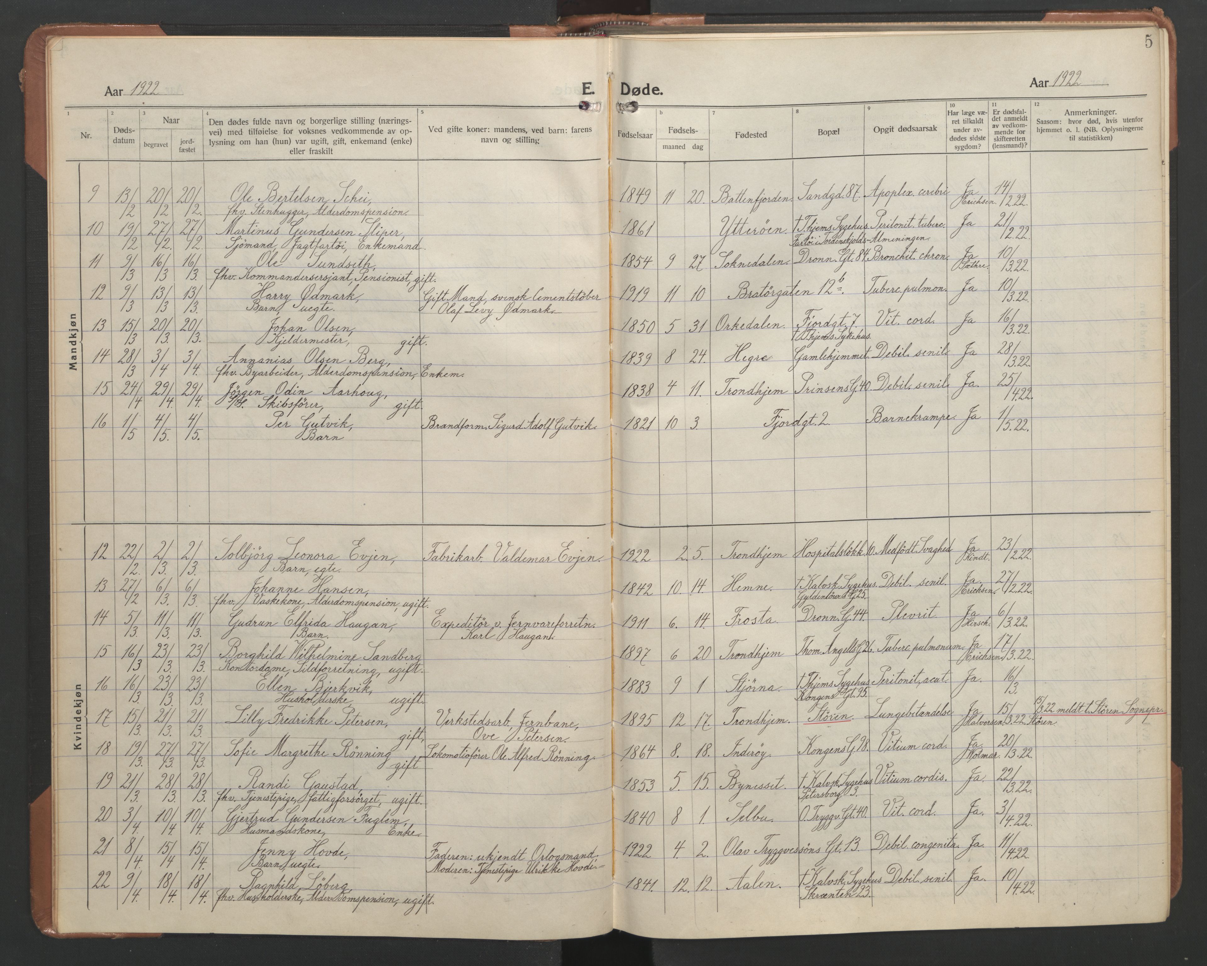 Ministerialprotokoller, klokkerbøker og fødselsregistre - Sør-Trøndelag, SAT/A-1456/602/L0150: Parish register (copy) no. 602C18, 1922-1949, p. 5