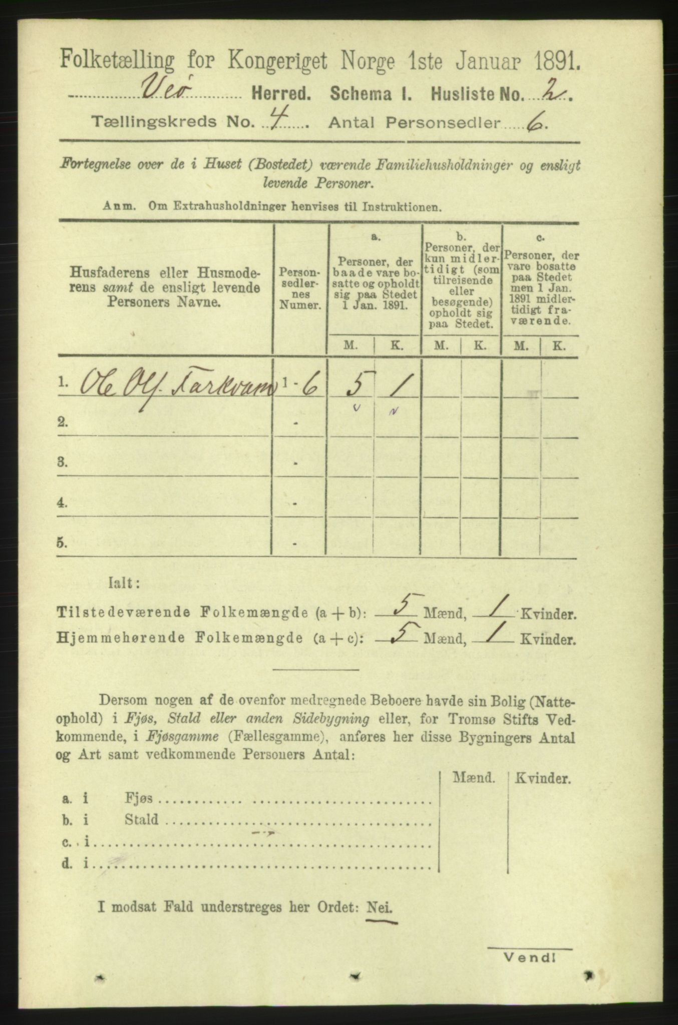 RA, 1891 census for 1541 Veøy, 1891, p. 1737