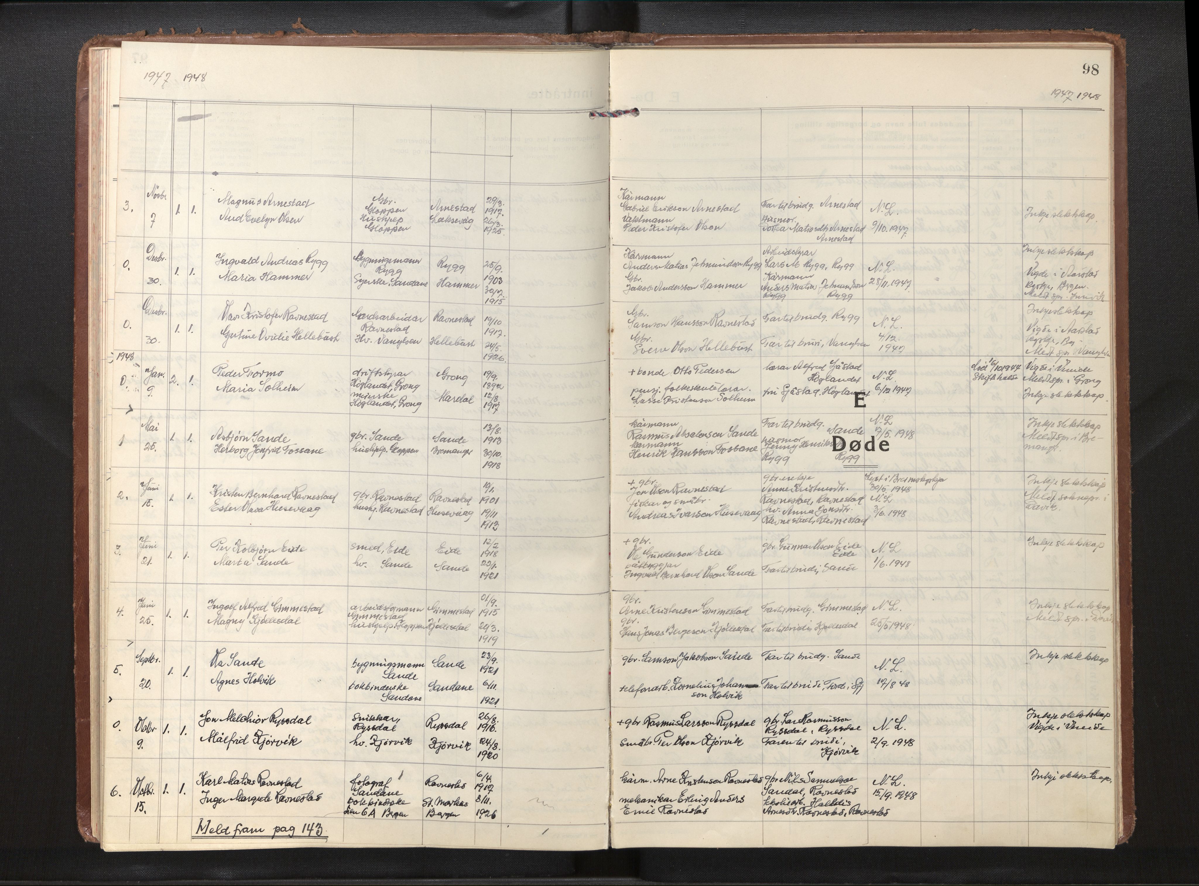 Gloppen sokneprestembete, AV/SAB-A-80101/H/Haa/Haad/L0003: Parish register (official) no. D 3, 1926-1950, p. 97b-98a