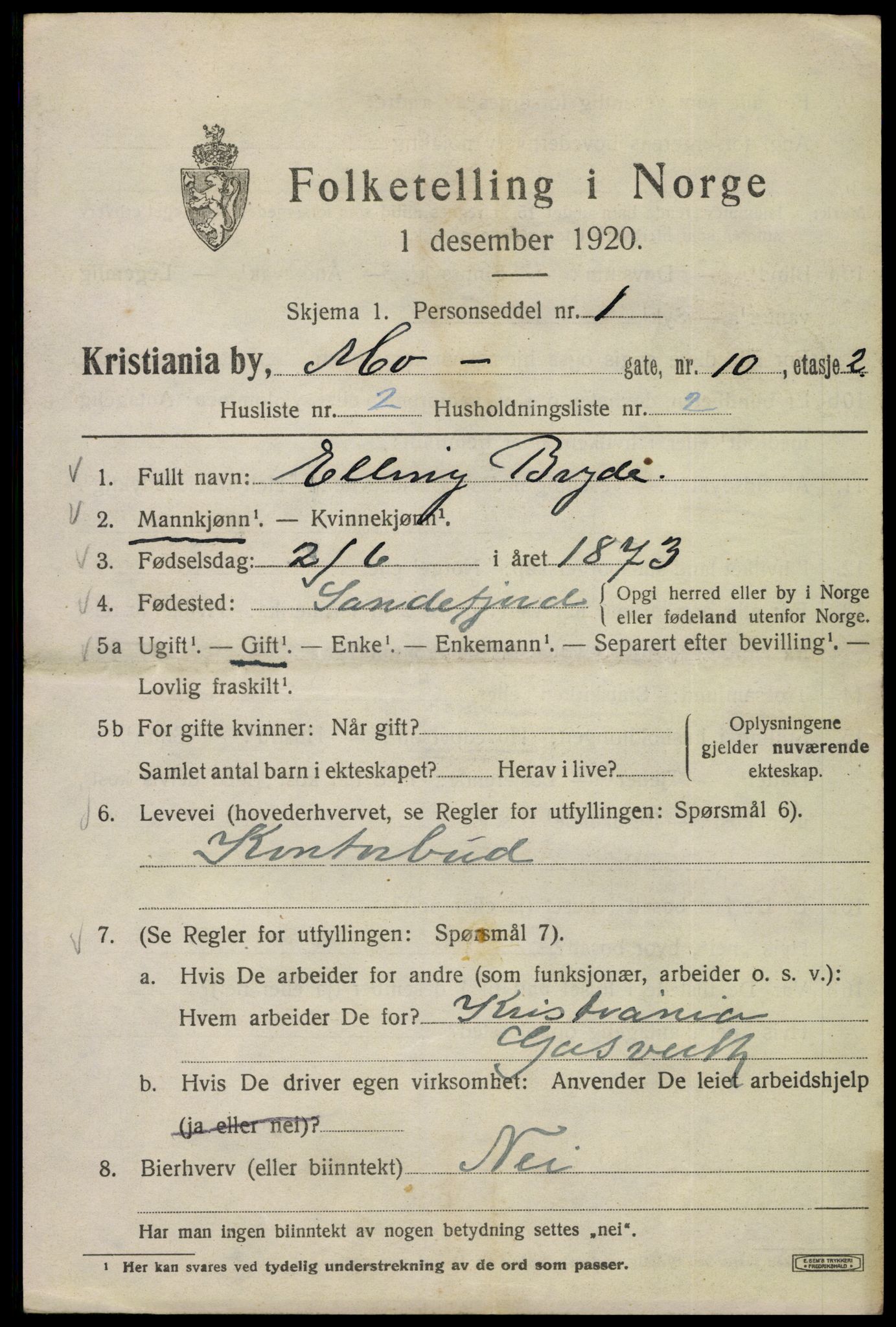 SAO, 1920 census for Kristiania, 1920, p. 395433