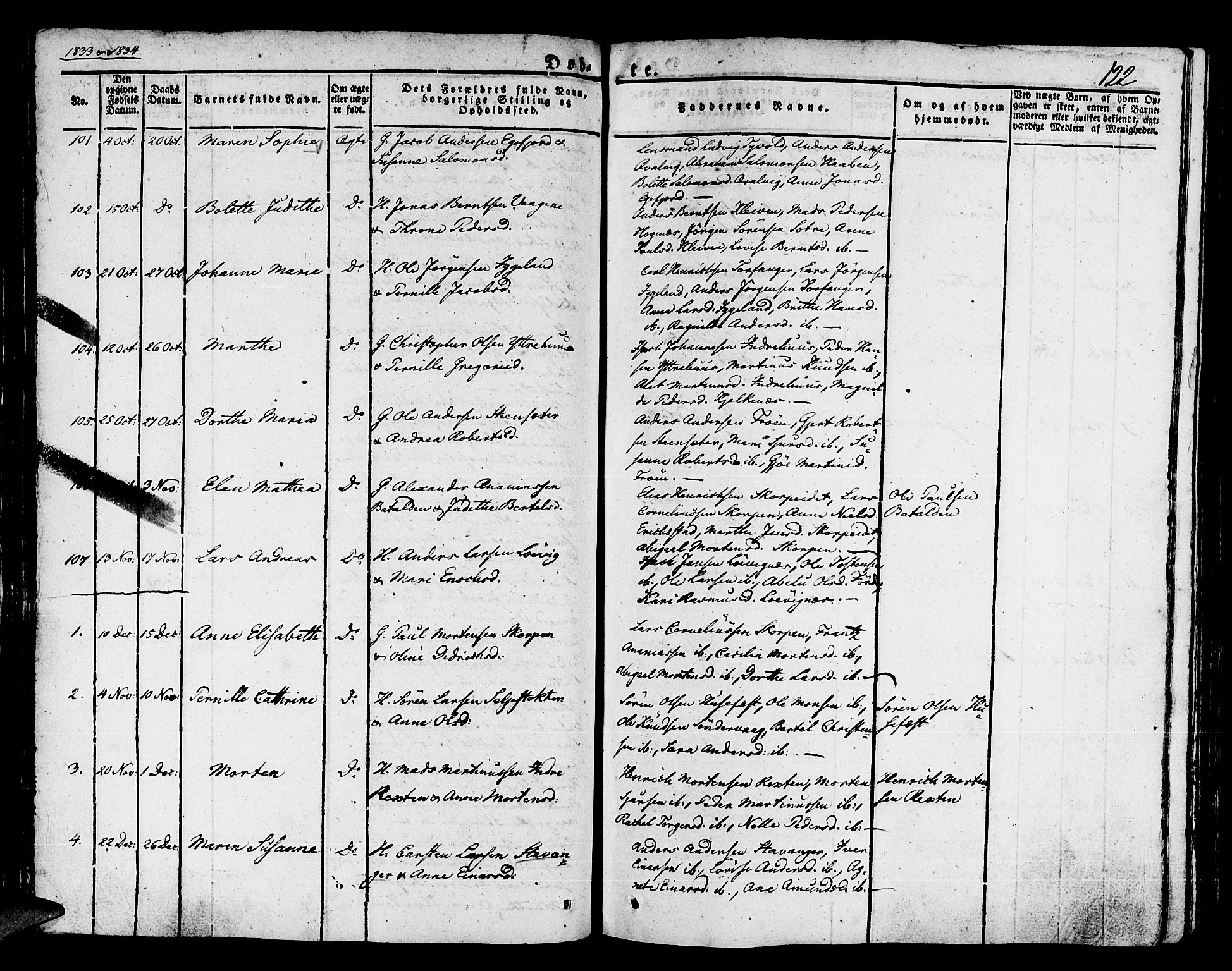 Kinn sokneprestembete, SAB/A-80801/H/Haa/Haaa/L0004/0001: Parish register (official) no. A 4I, 1822-1840, p. 122