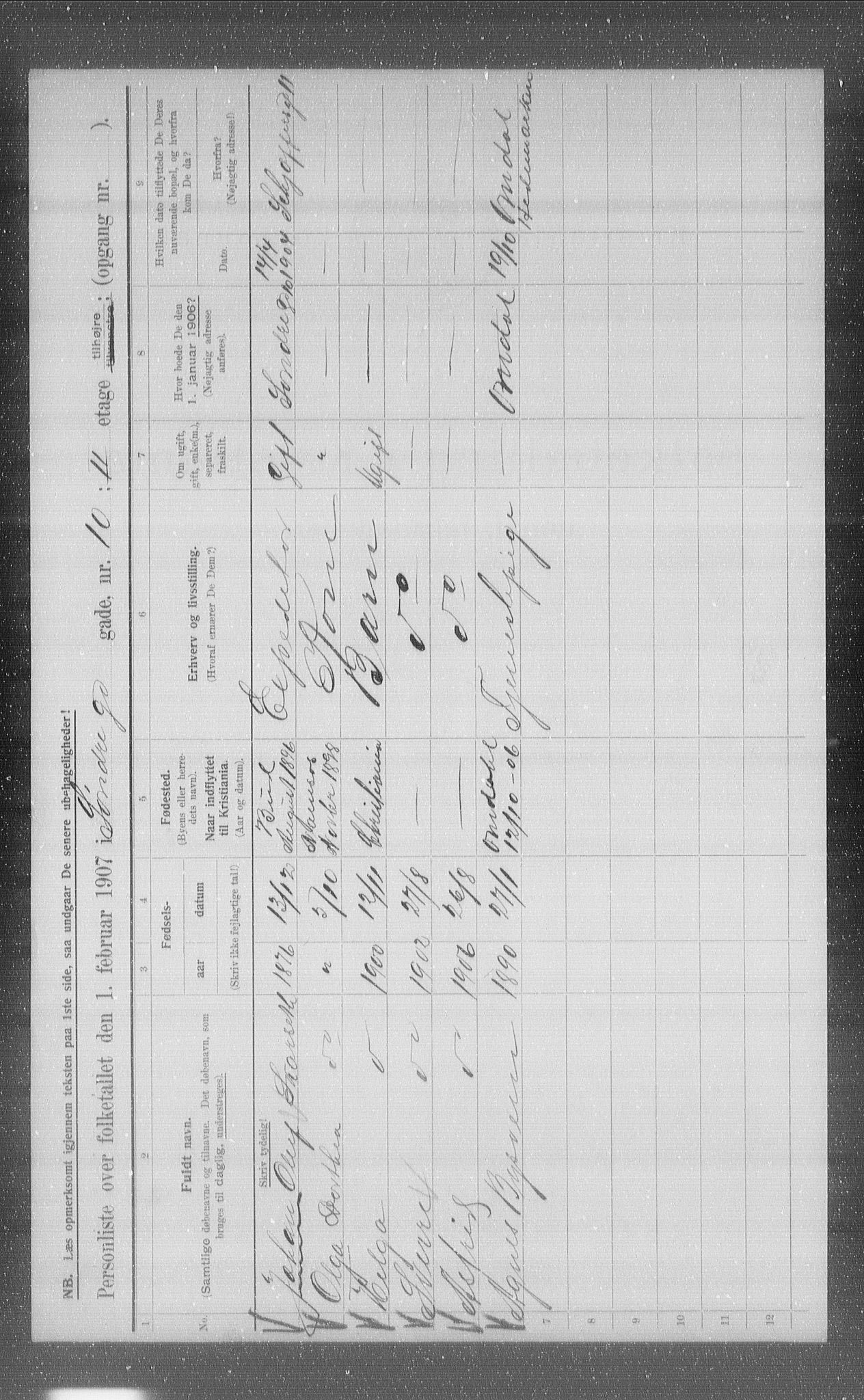 OBA, Municipal Census 1907 for Kristiania, 1907, p. 54124