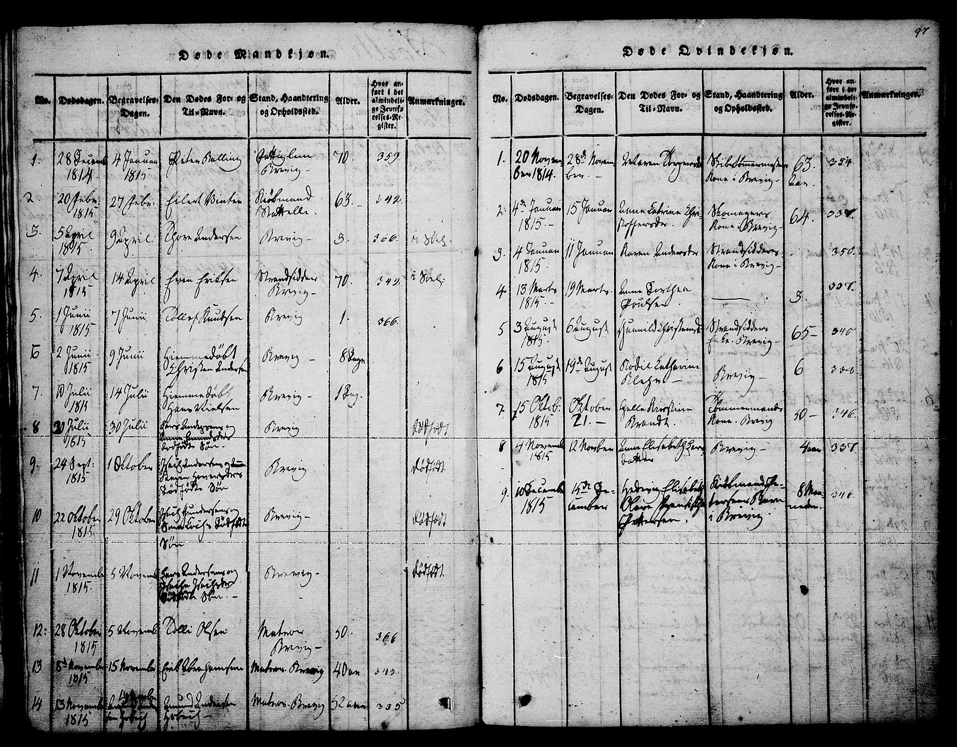 Brevik kirkebøker, AV/SAKO-A-255/F/Fa/L0004: Parish register (official) no. 4, 1814-1846, p. 97