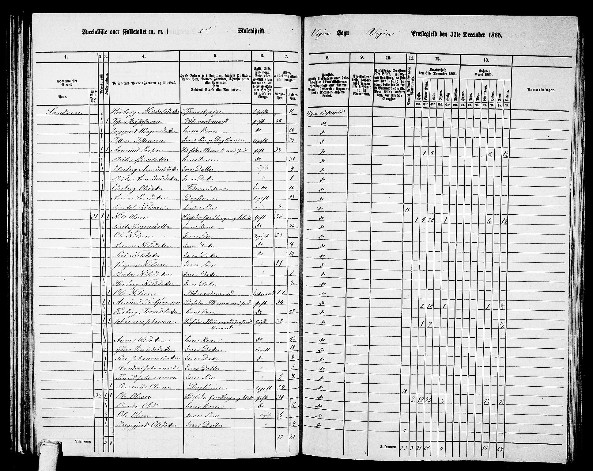 RA, 1865 census for Vikør, 1865, p. 22