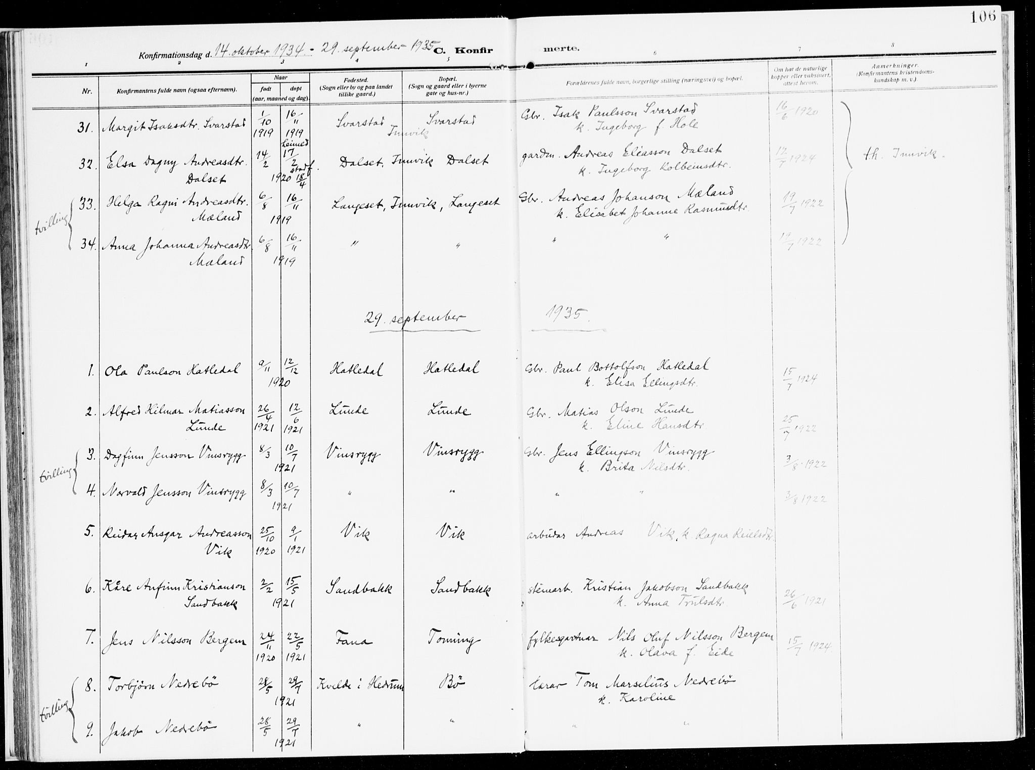 Stryn Sokneprestembete, AV/SAB-A-82501: Parish register (official) no. B 2, 1908-1936, p. 106