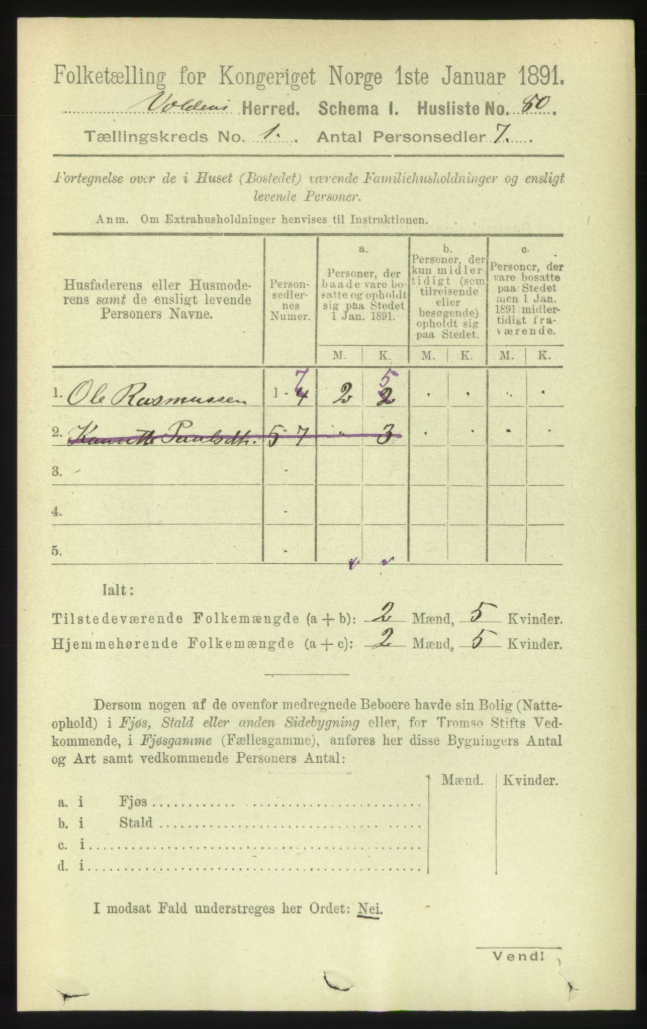 RA, 1891 census for 1519 Volda, 1891, p. 106