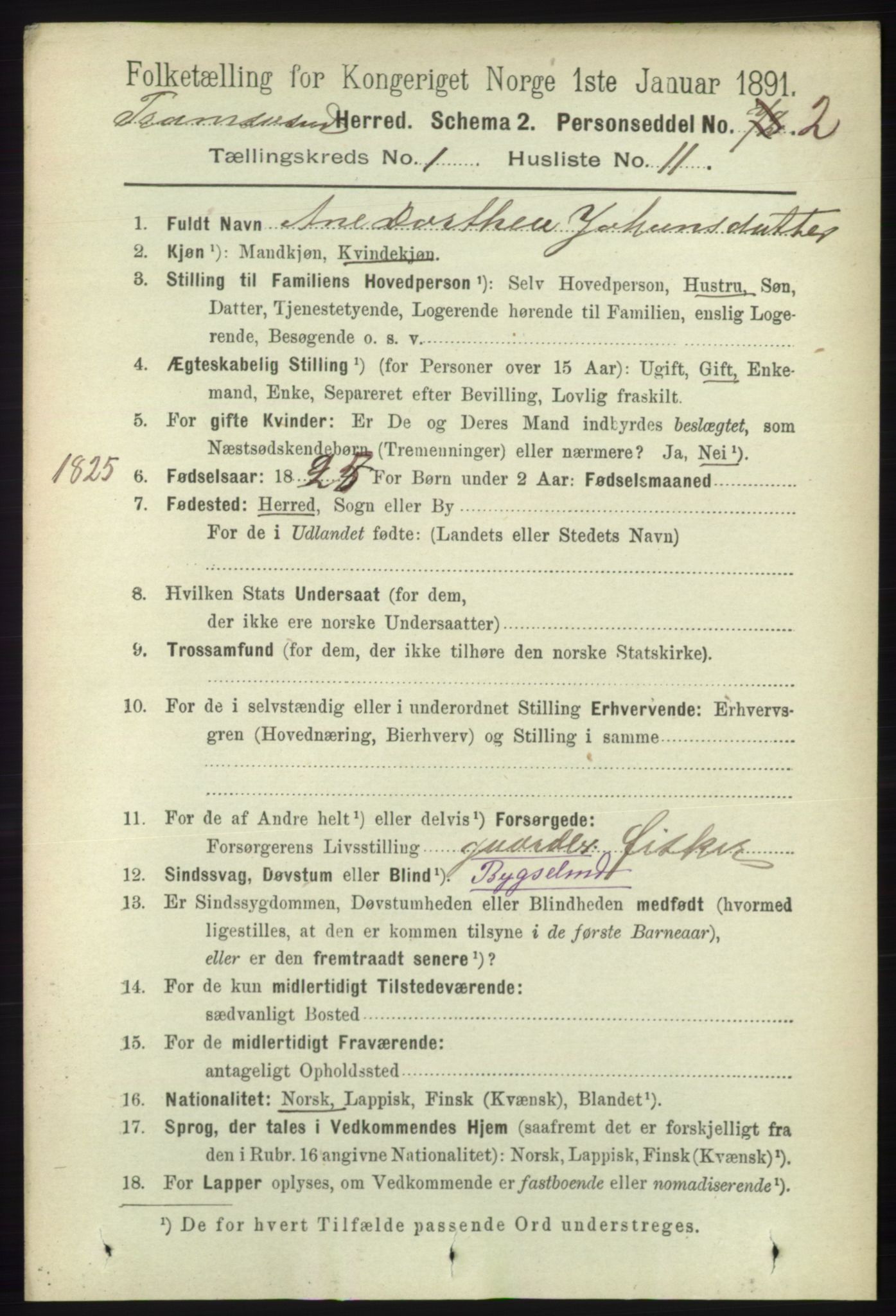 RA, 1891 census for 1934 Tromsøysund, 1891, p. 155