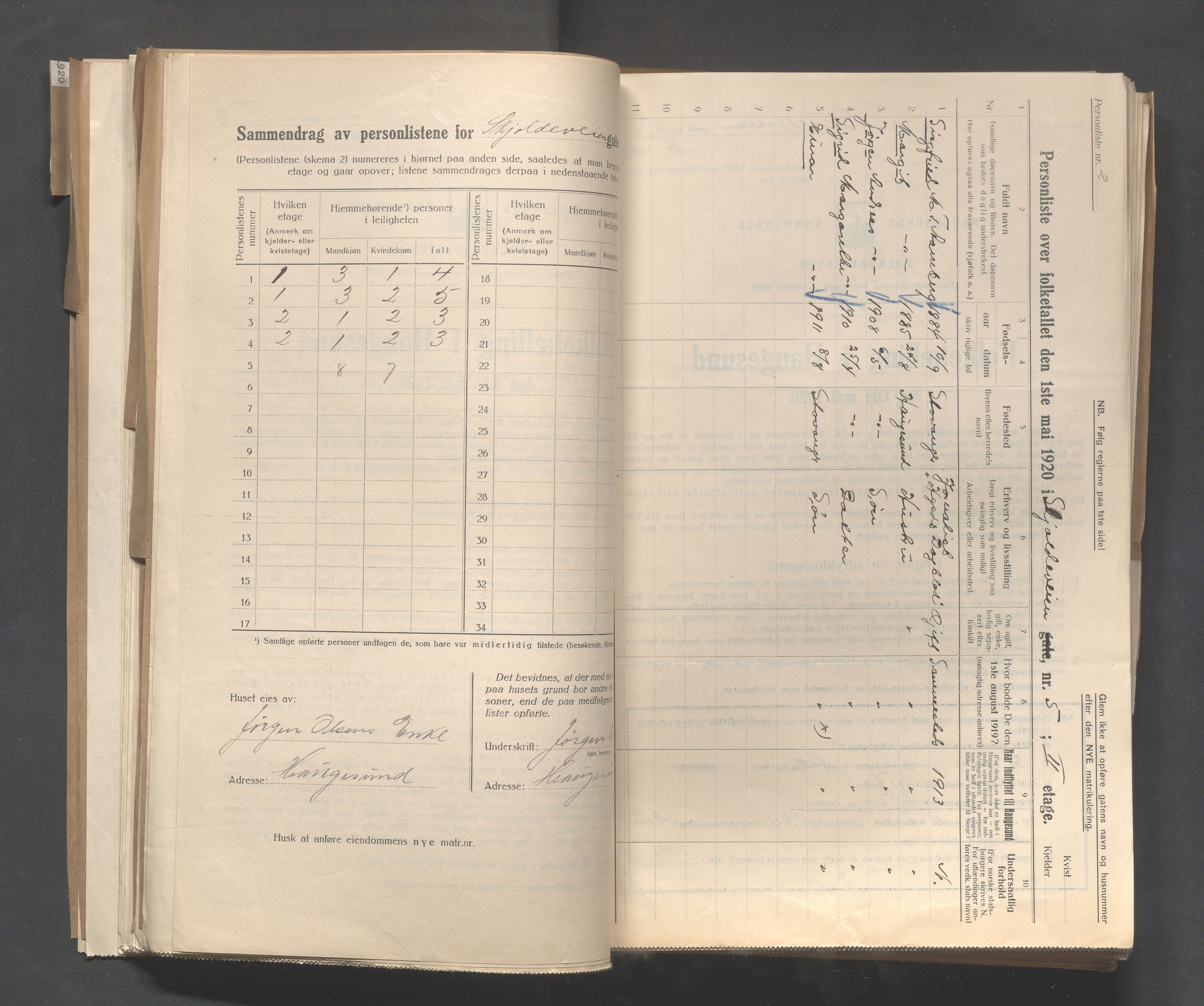 IKAR, Local census 1.5.1920 for Haugesund, 1920, p. 3778