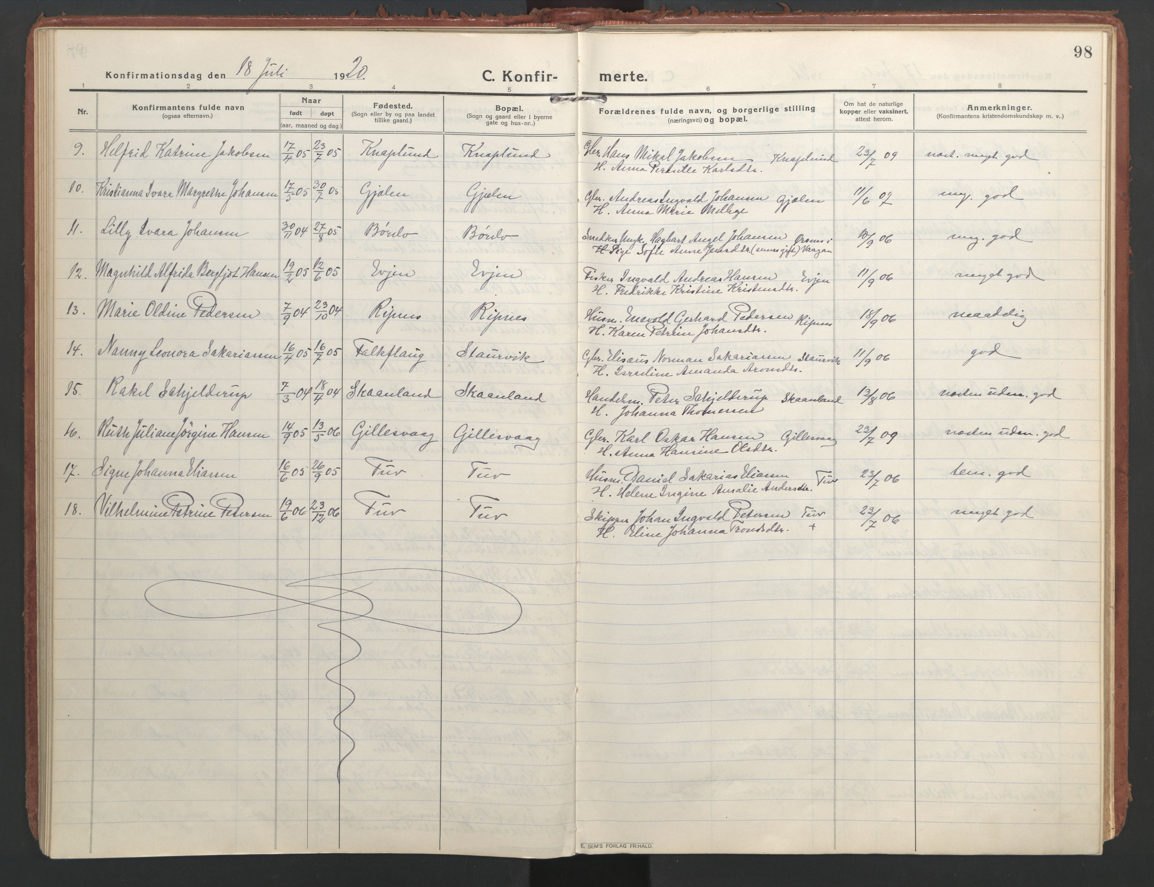 Ministerialprotokoller, klokkerbøker og fødselsregistre - Nordland, SAT/A-1459/804/L0086: Parish register (official) no. 804A07, 1916-1935, p. 98