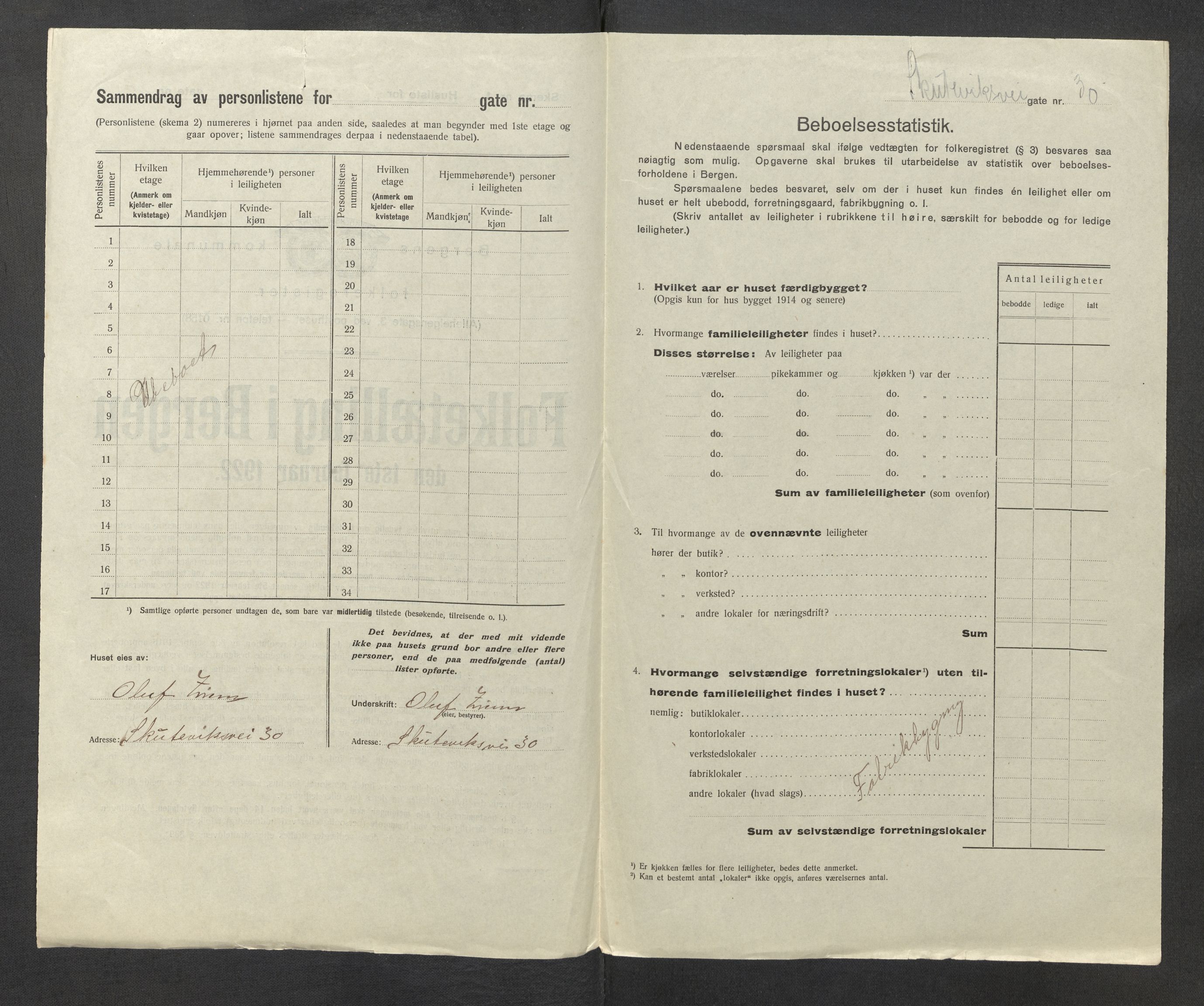 SAB, Municipal Census 1922 for Bergen, 1922, p. 38358