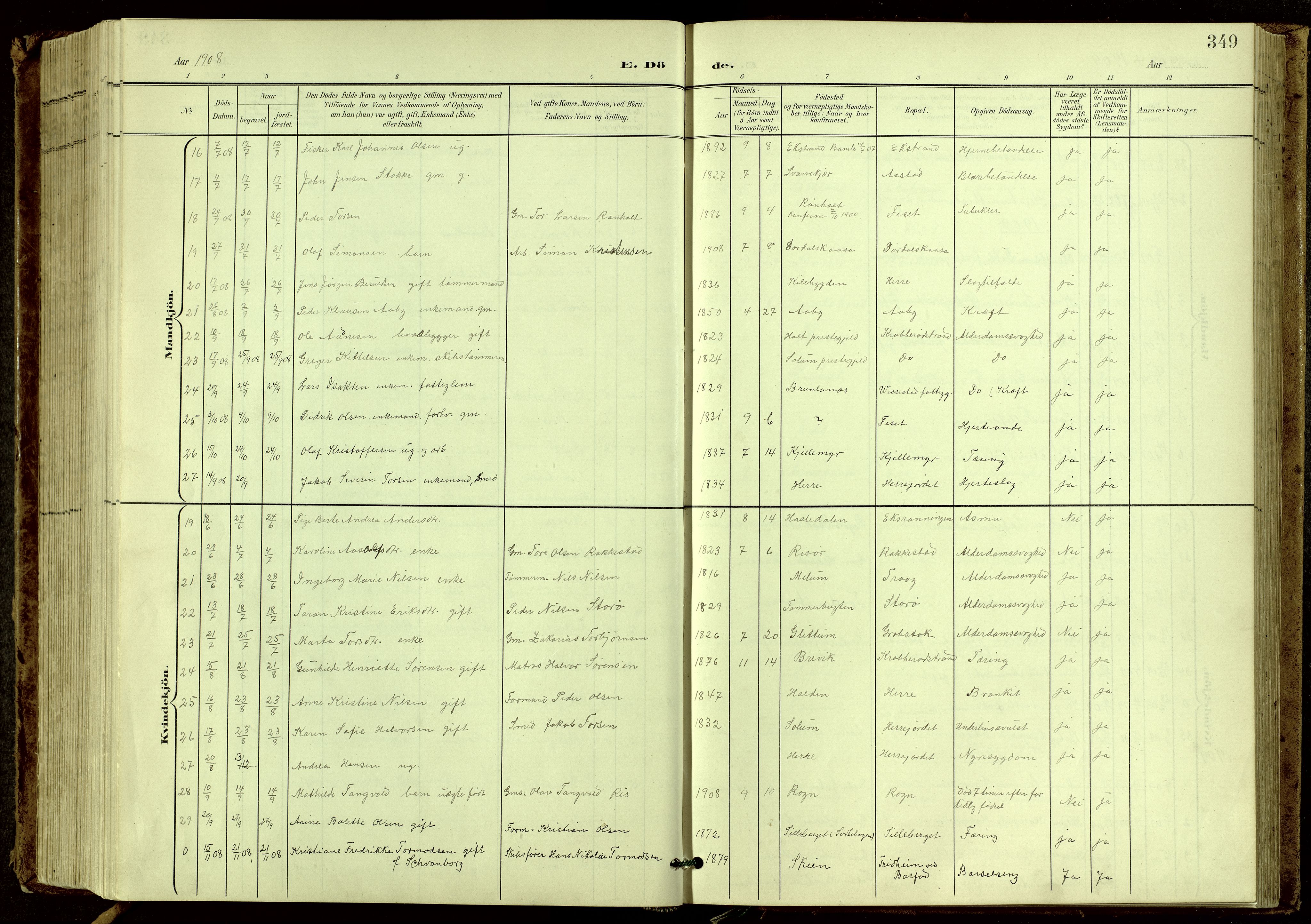 Bamble kirkebøker, SAKO/A-253/G/Ga/L0010: Parish register (copy) no. I 10, 1901-1919, p. 349
