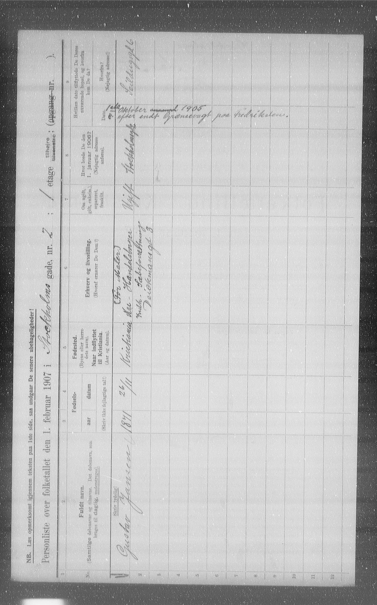 OBA, Municipal Census 1907 for Kristiania, 1907, p. 52085