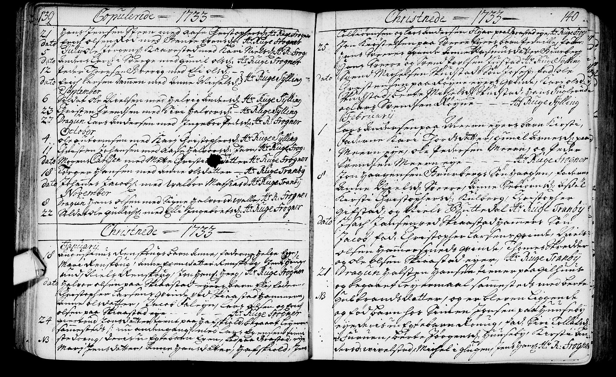 Lier kirkebøker, SAKO/A-230/F/Fa/L0003: Parish register (official) no. I 3, 1727-1748, p. 139-140