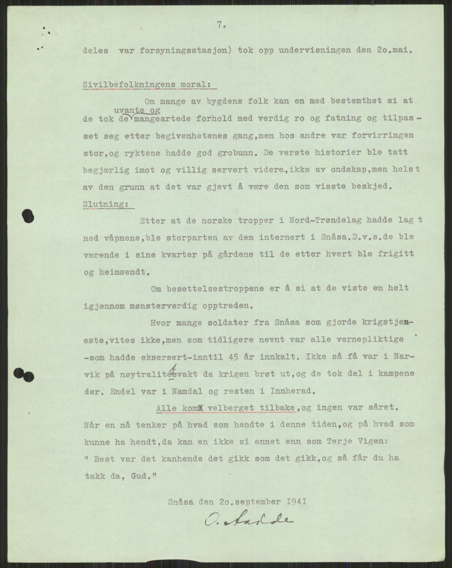 Forsvaret, Forsvarets krigshistoriske avdeling, AV/RA-RAFA-2017/Y/Ya/L0016: II-C-11-31 - Fylkesmenn.  Rapporter om krigsbegivenhetene 1940., 1940, p. 571