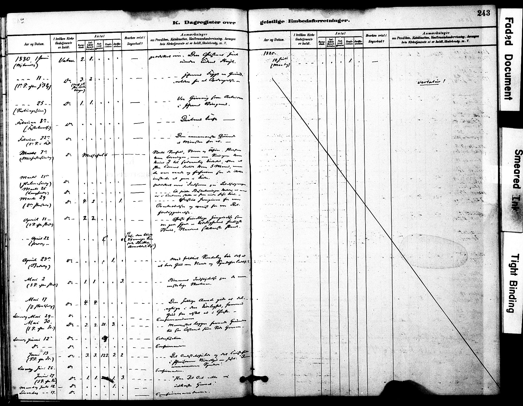 Ministerialprotokoller, klokkerbøker og fødselsregistre - Møre og Romsdal, SAT/A-1454/525/L0374: Parish register (official) no. 525A04, 1880-1899, p. 243