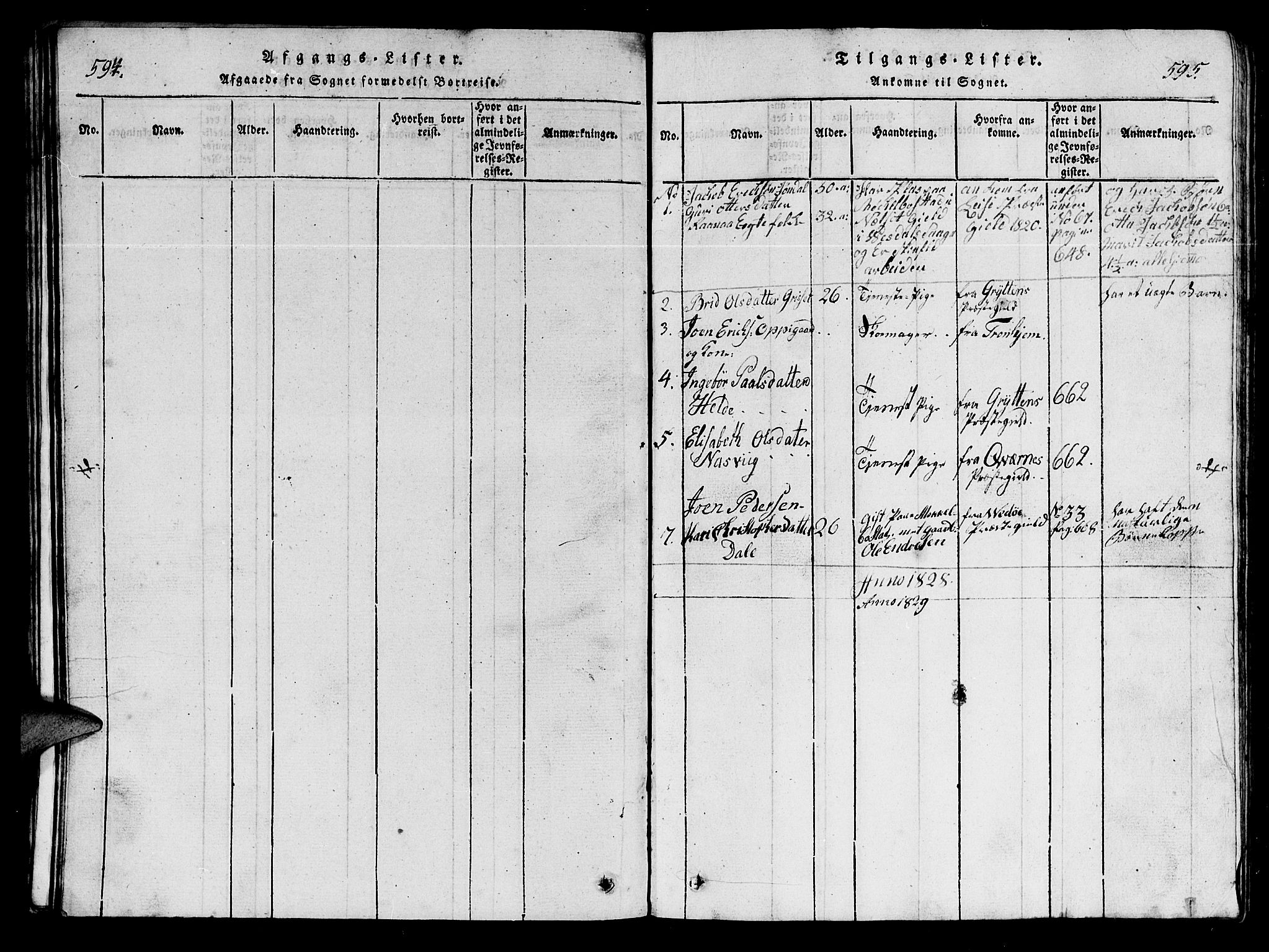 Ministerialprotokoller, klokkerbøker og fødselsregistre - Møre og Romsdal, SAT/A-1454/554/L0644: Parish register (copy) no. 554C01, 1818-1851, p. 594-595