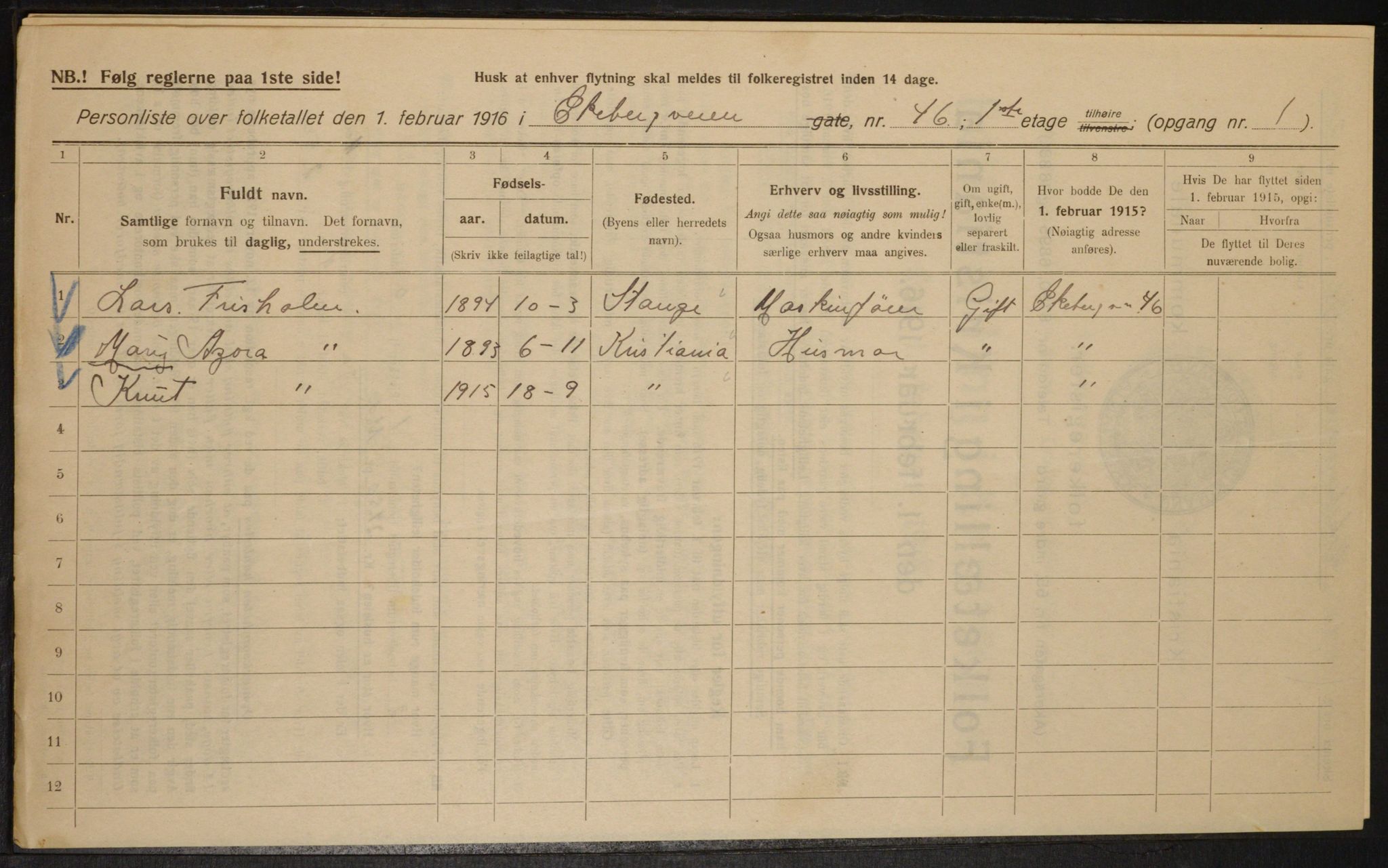 OBA, Municipal Census 1916 for Kristiania, 1916, p. 20727