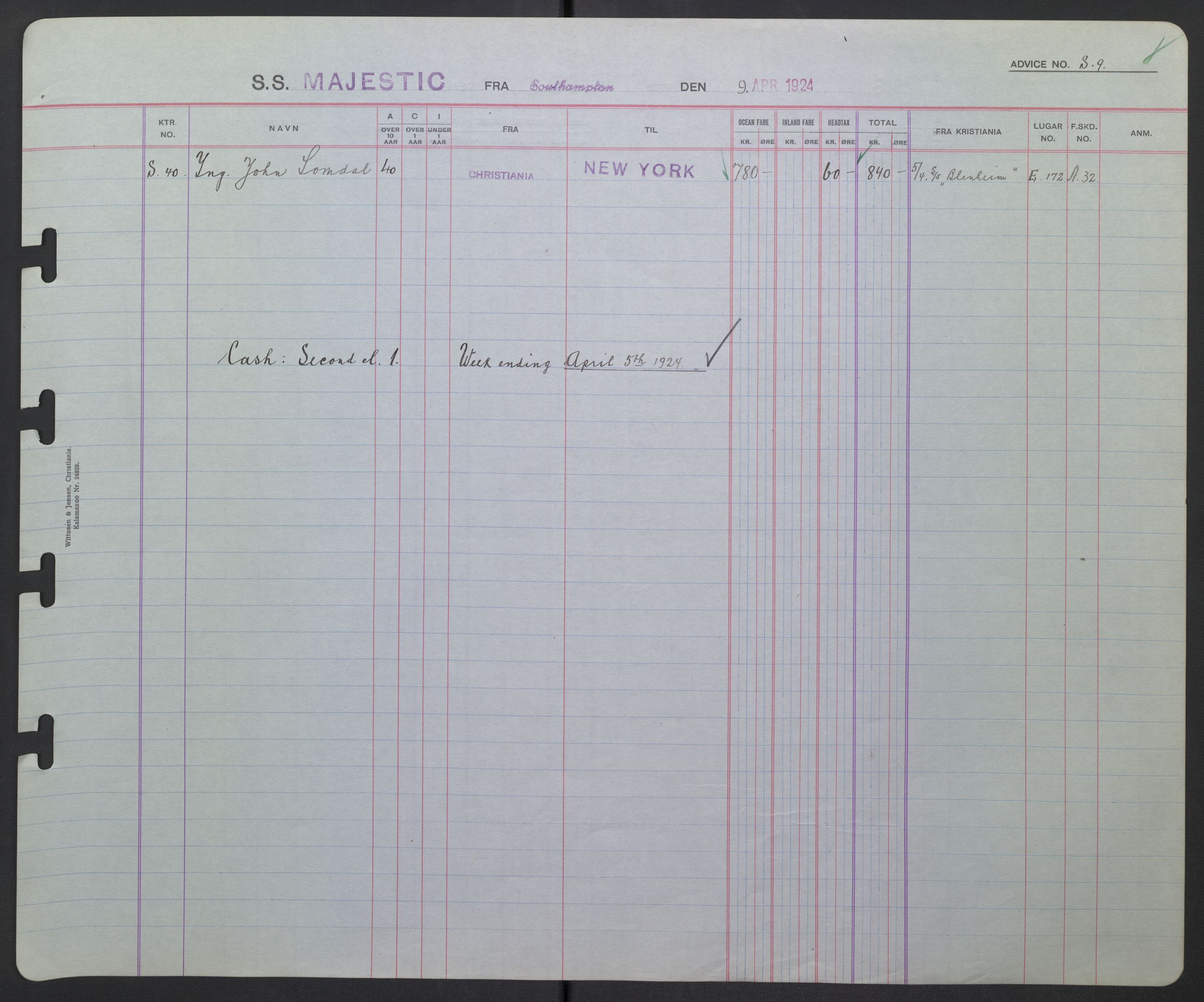 White Star-linjen, AV/SAO-PAO-0201/D/Db/L0002: Passasjerlister, 1924-1927, p. 16