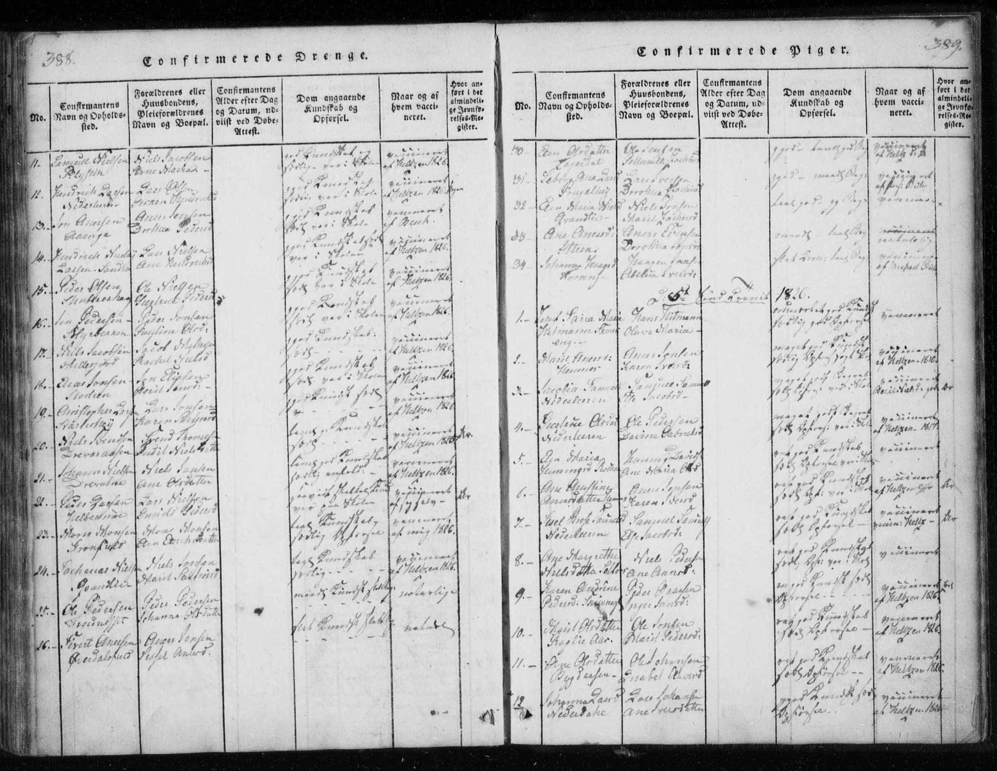 Ministerialprotokoller, klokkerbøker og fødselsregistre - Nordland, AV/SAT-A-1459/825/L0353: Parish register (official) no. 825A07, 1820-1826, p. 388-389