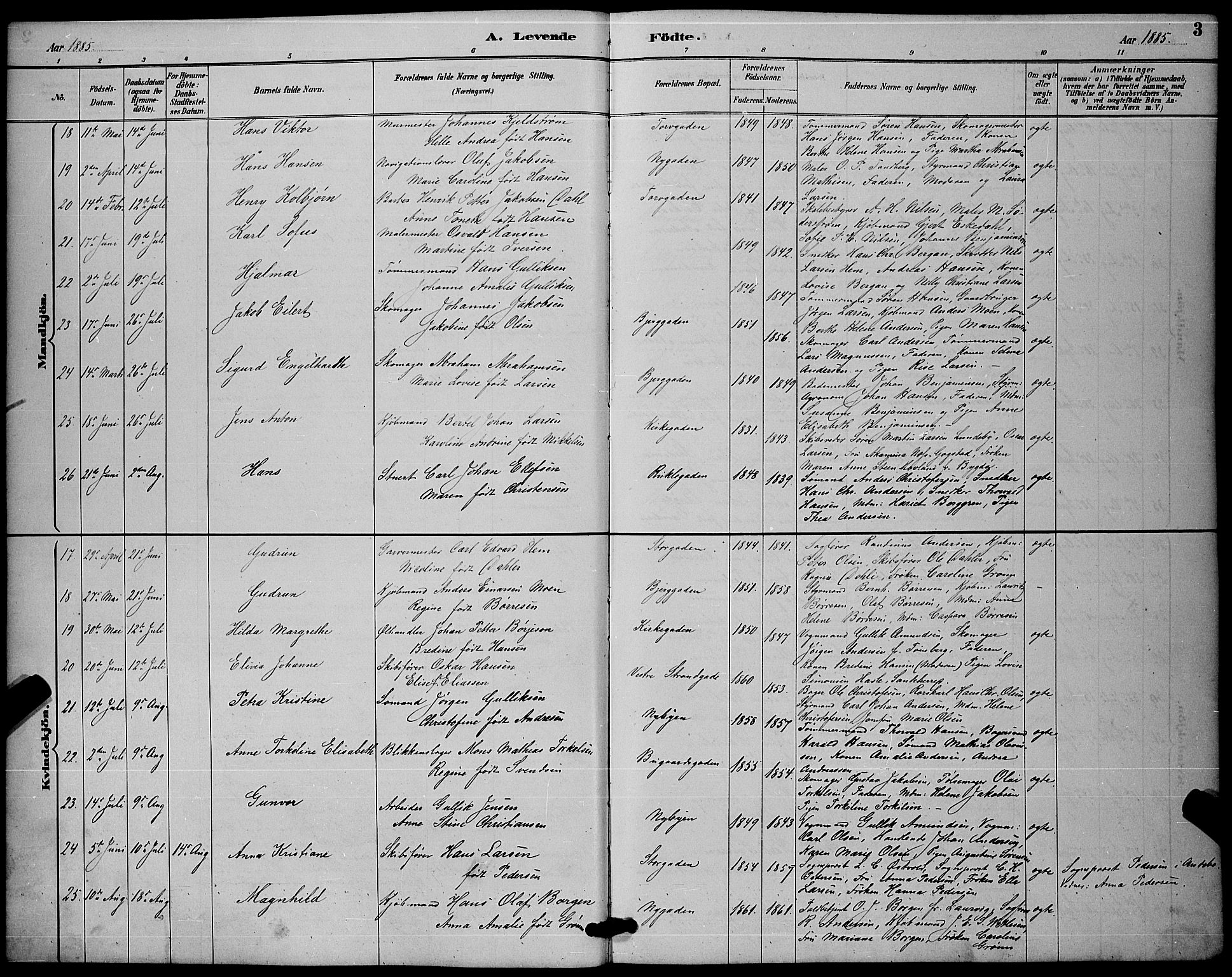 Sandefjord kirkebøker, AV/SAKO-A-315/G/Ga/L0001: Parish register (copy) no. 1, 1885-1903, p. 3