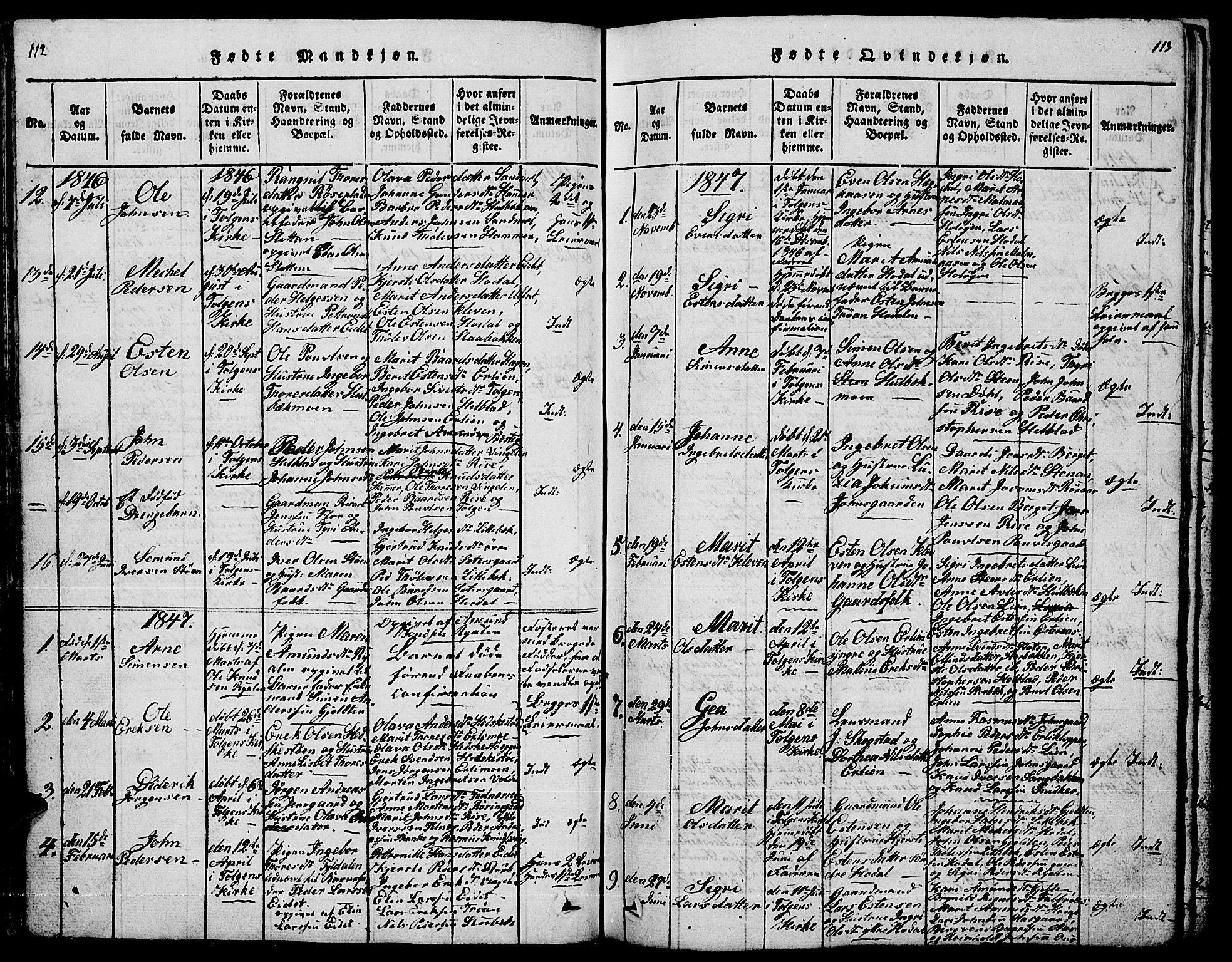 Tolga prestekontor, AV/SAH-PREST-062/L/L0001: Parish register (copy) no. 1, 1814-1877, p. 112-113