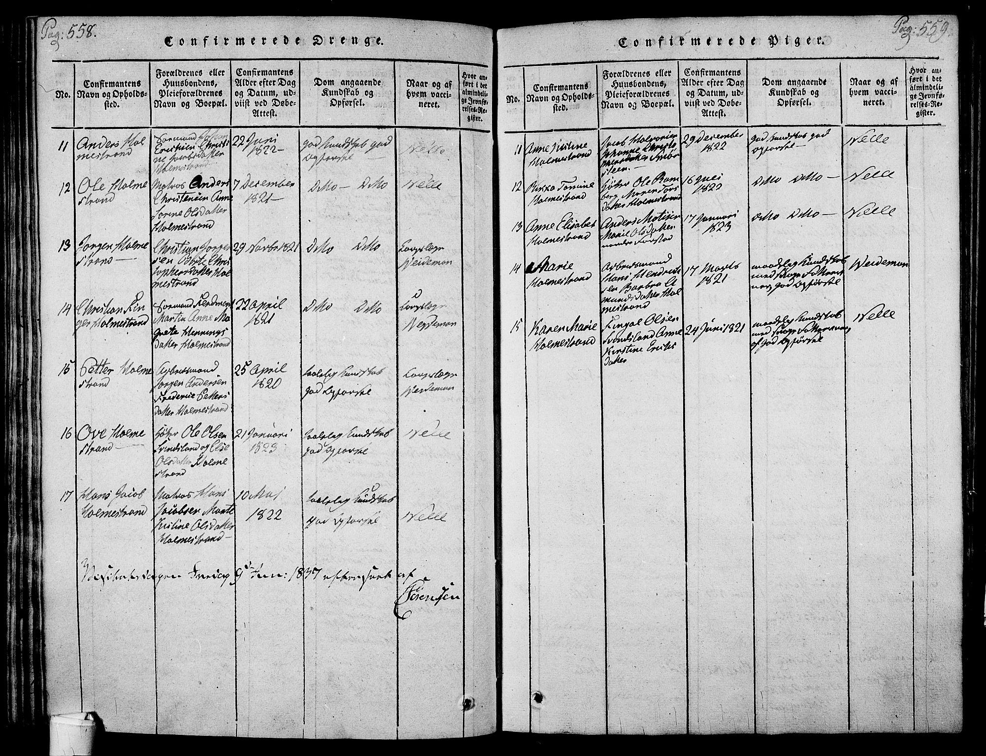 Holmestrand kirkebøker, SAKO/A-346/F/Fa/L0001: Parish register (official) no. 1, 1814-1840, p. 558-559