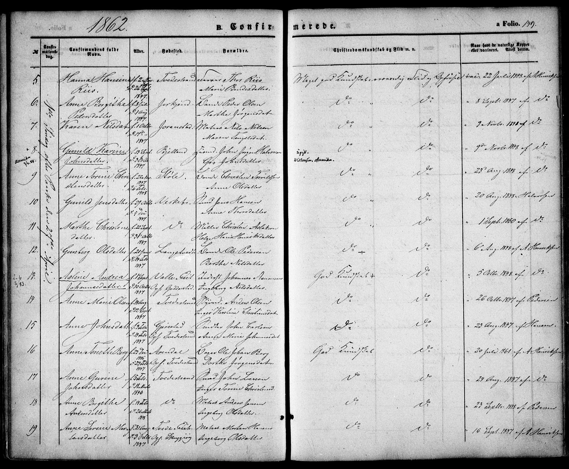 Holt sokneprestkontor, AV/SAK-1111-0021/F/Fa/L0009: Parish register (official) no. A 9, 1861-1871, p. 149